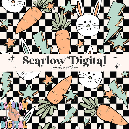 Checkered Easter Doodles Seamless Pattern-boy seamless pattern, retro easter seamless pattern, easter bunny seamless, kids seamless pattern