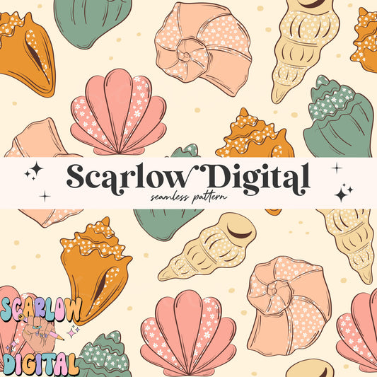 Floral Sea Shells Seamless Pattern Digital Design