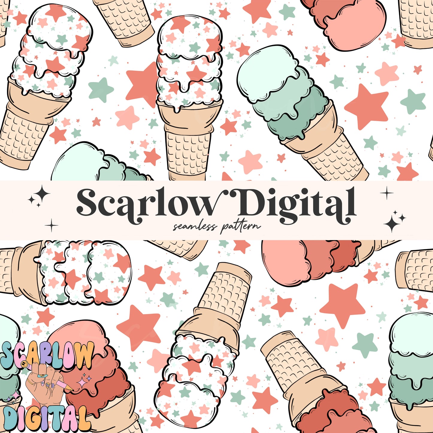 Patriotic Ice Cream Seamless Pattern