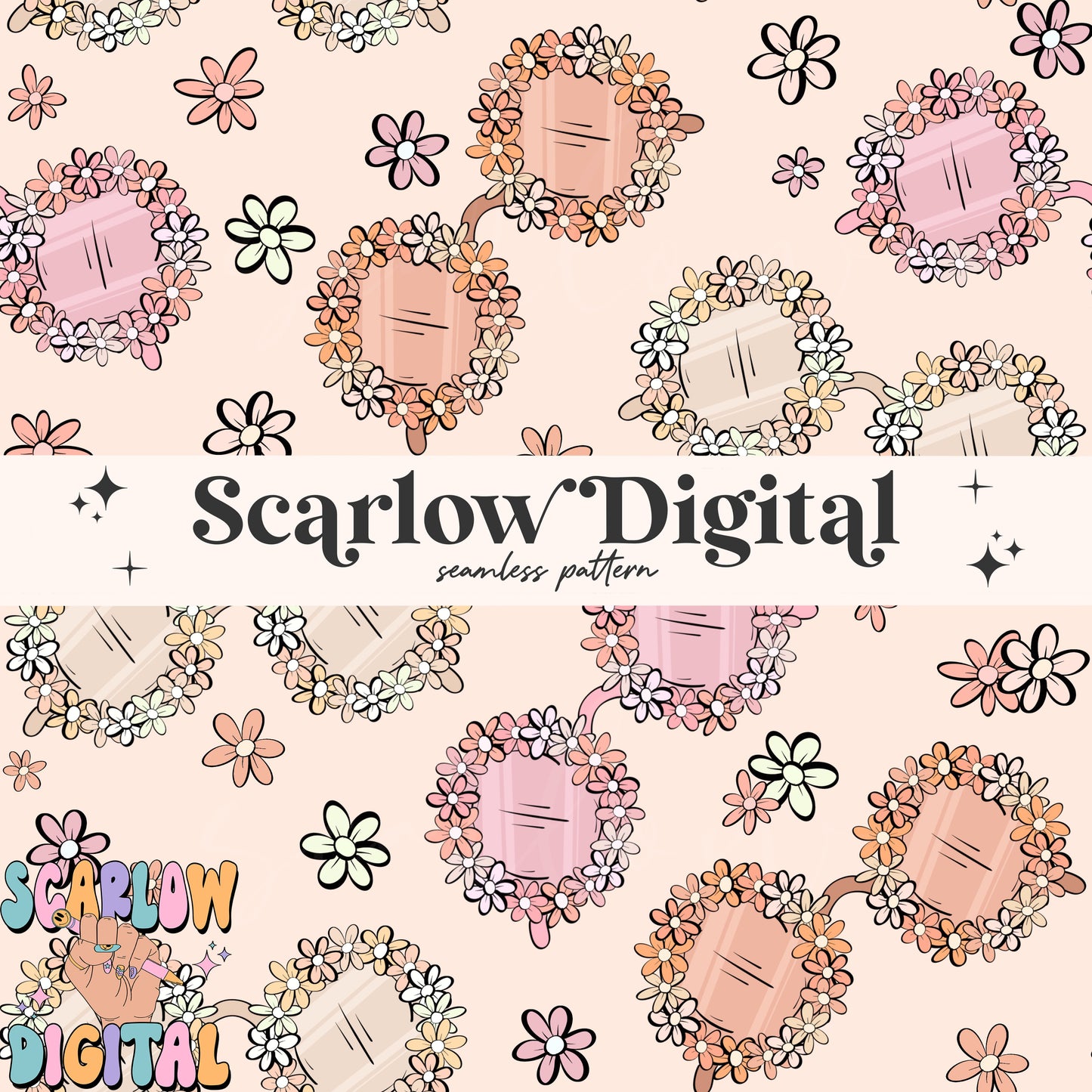 Floral Sunglasses Seamless Pattern-Summer Sublimation Digital Design Download-flowers seamless pattern, boho girly seamless, summer designs