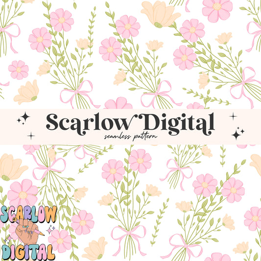 Coquette Bouquet Seamless Pattern Digital Design Download, coquette bow seamless pattern, spring flowers seamless, simple seamless patterns
