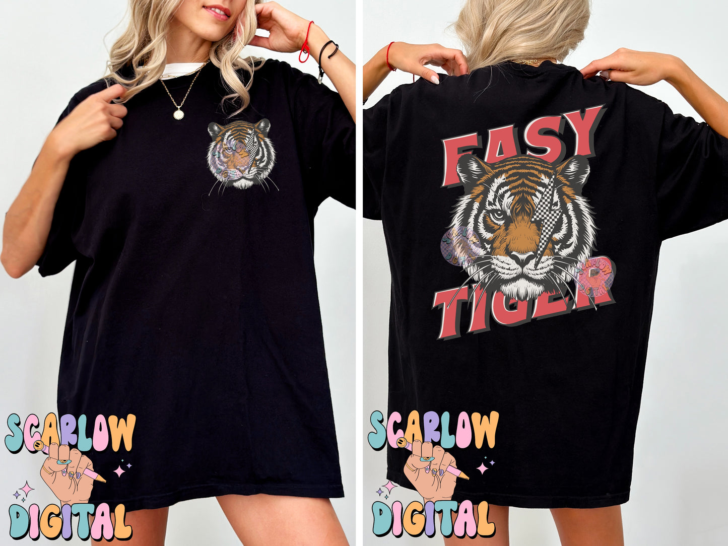 Easy Tiger PNG Front and Back Bundle Digital Design Download, grunge png, edgy png, lightening bolt png, checkers png, mens png, unisex png