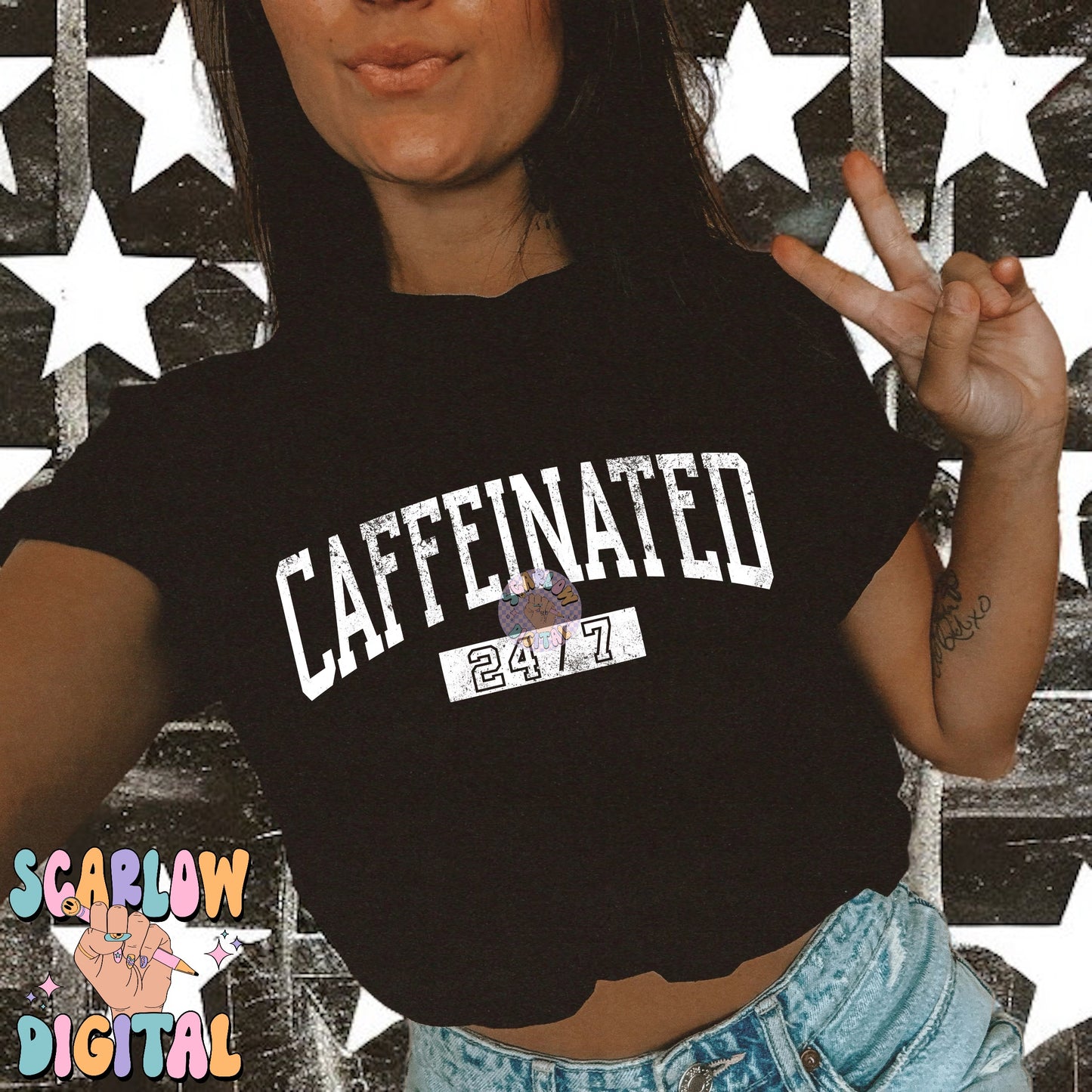 Caffeinated 24/7 PNG Digital Design Download, adult humor png, coffee png, single color png, trendy designs, svg designs, funny png designs