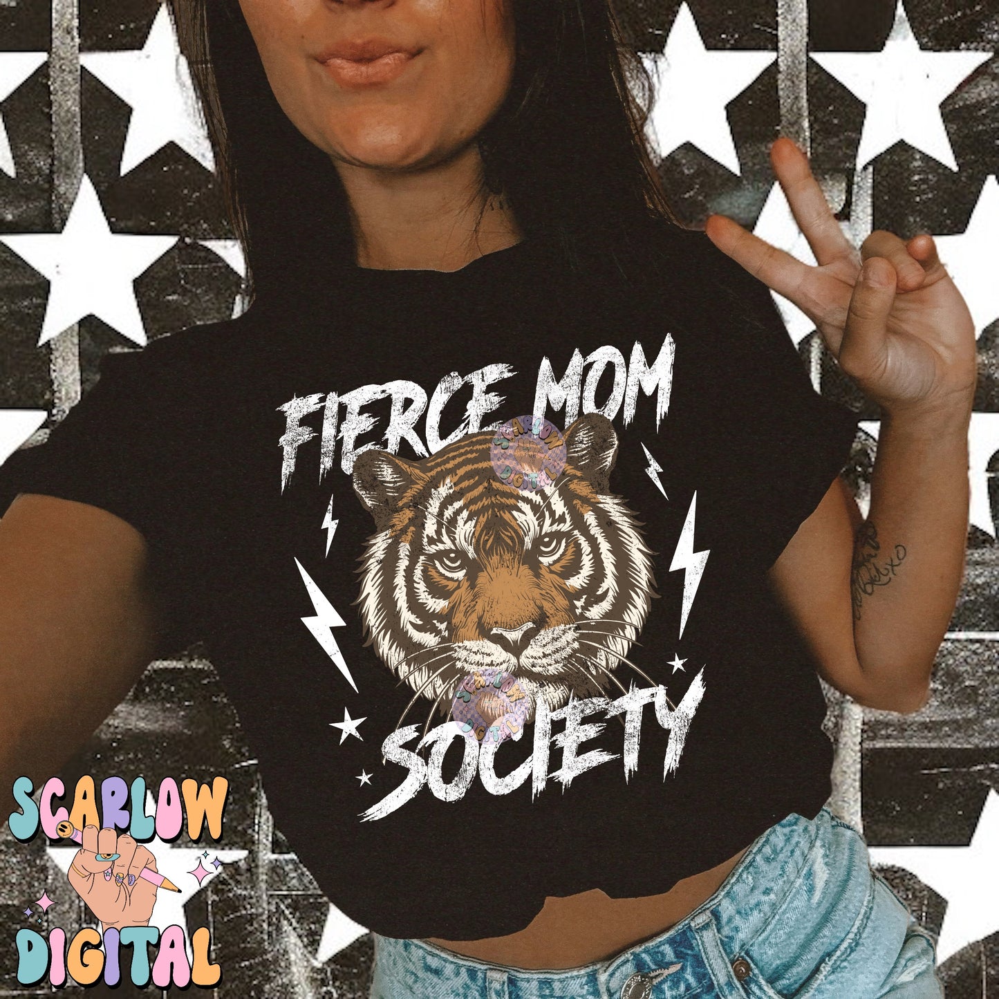 Fierce Mom Society PNG Digital Design Download, tiger png, checkers png, edgy png, png for moms, mama png design, rocker mama png designs