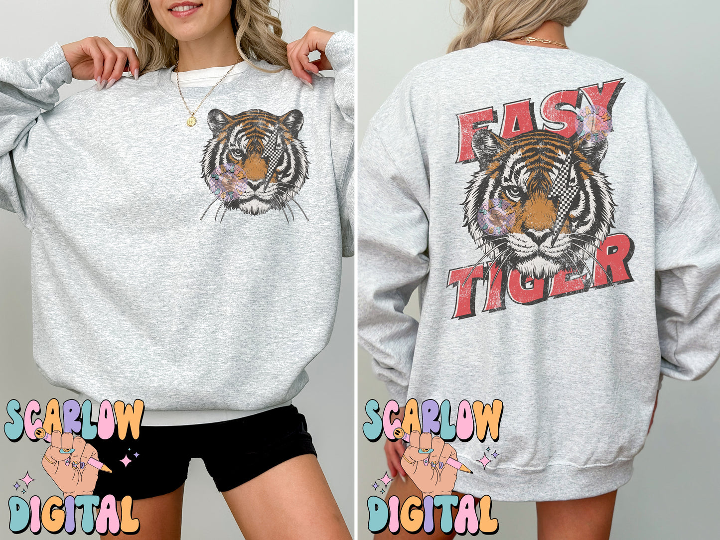 Easy Tiger PNG Front and Back Bundle Digital Design Download, grunge png, edgy png, lightening bolt png, checkers png, mens png, unisex png