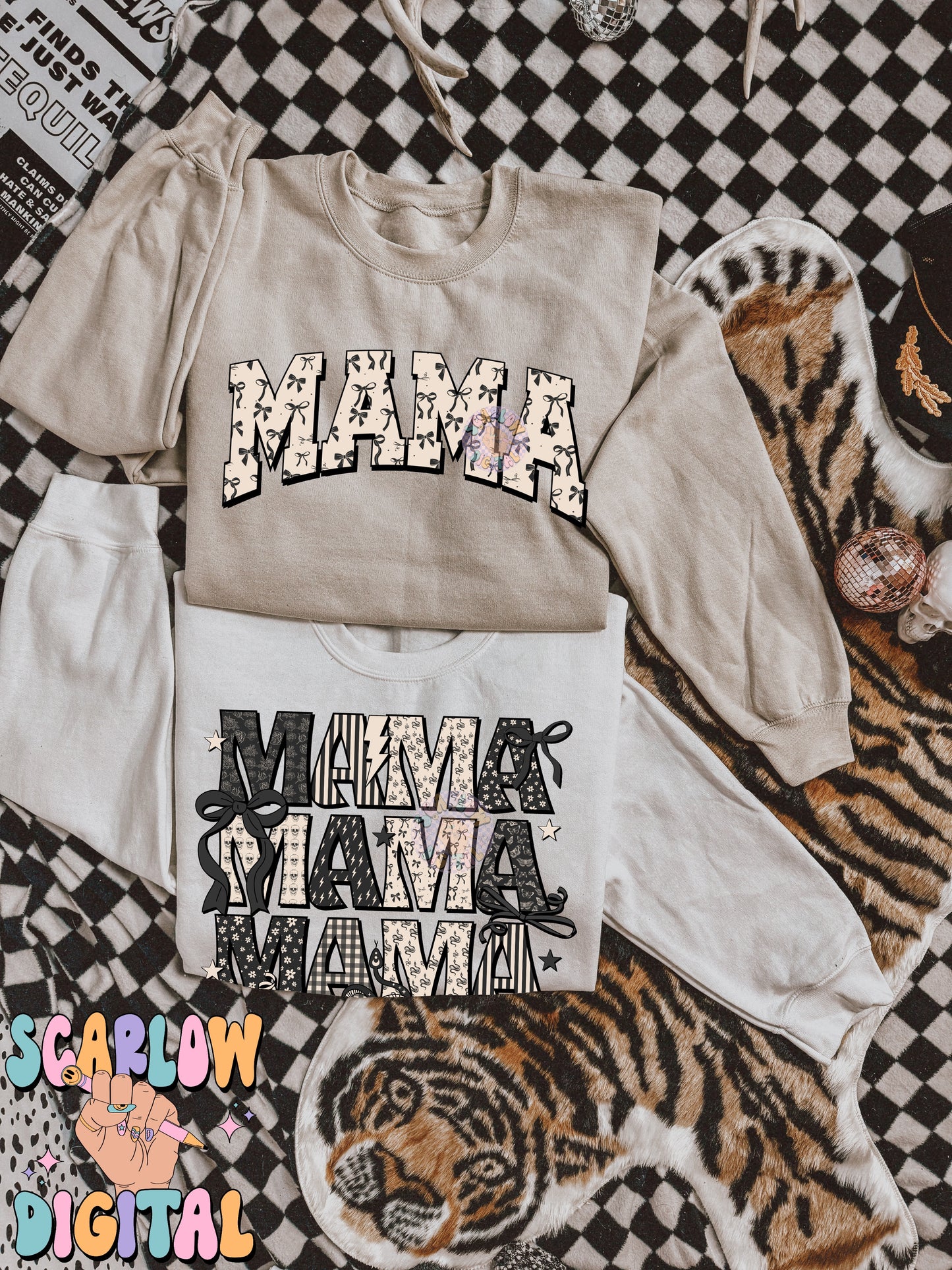 Coquette Varsity Mama Front and Back PNG Digital Design Bundle