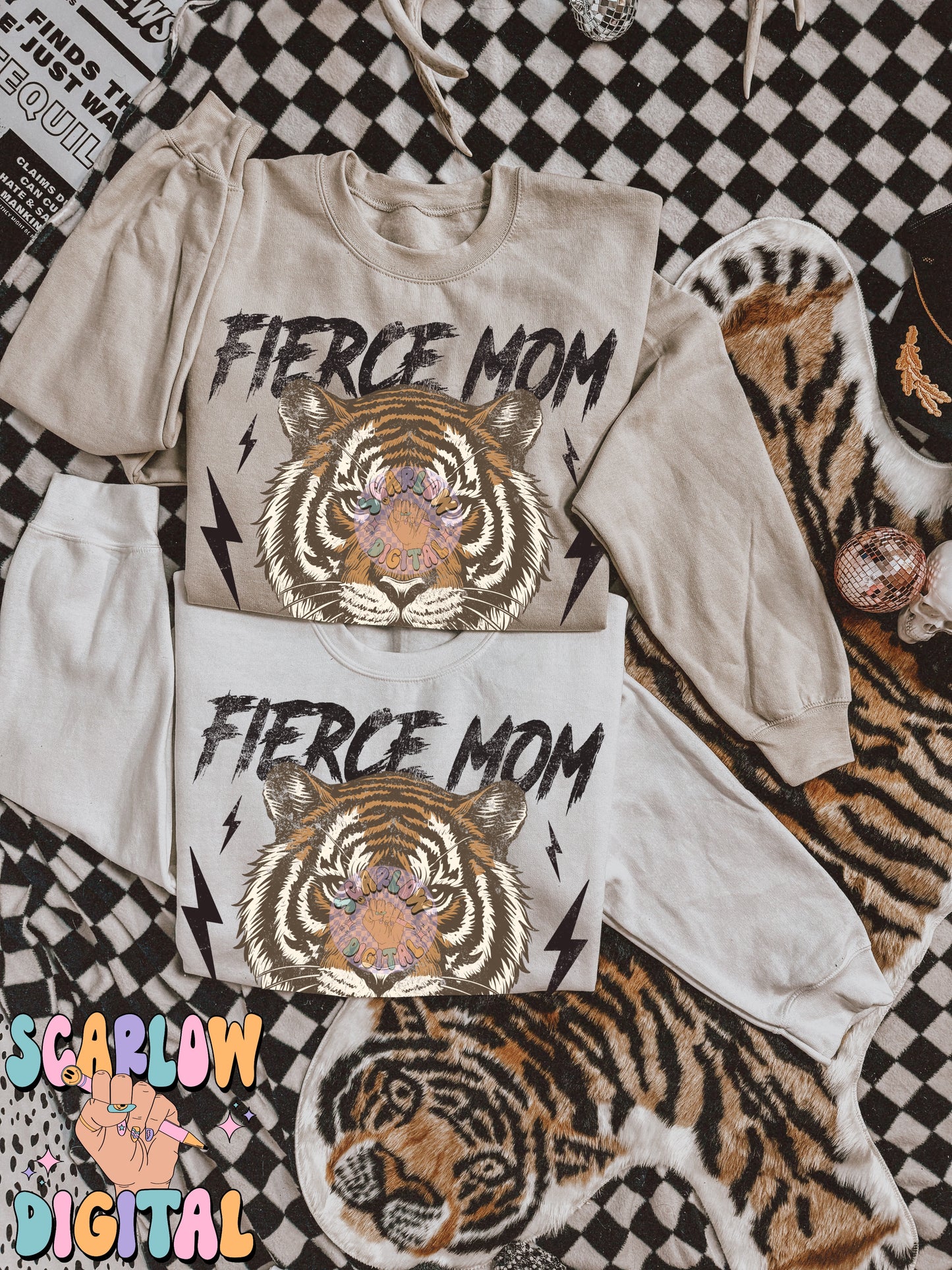 Fierce Mom Society PNG Digital Design Download, tiger png, checkers png, edgy png, png for moms, mama png design, rocker mama png designs