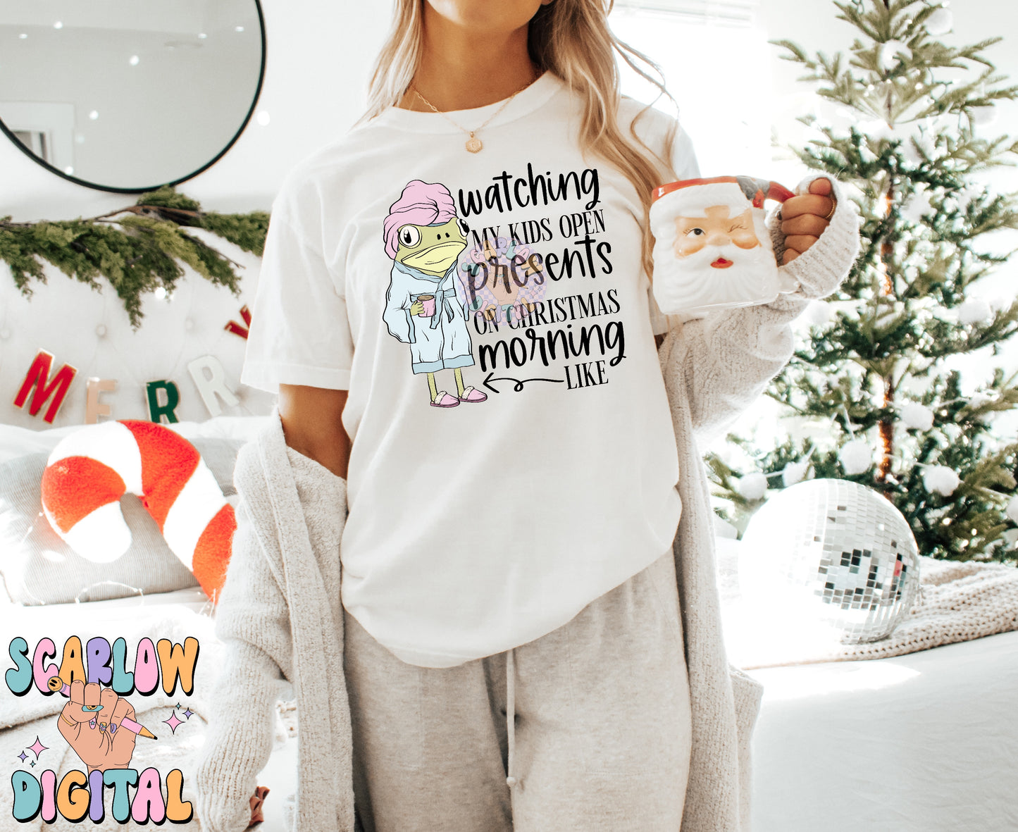 Watching My Kids Open Presents PNG Digital Design, funny christmas designs, frog png, christmas mama designs, adult humor png, holiday png