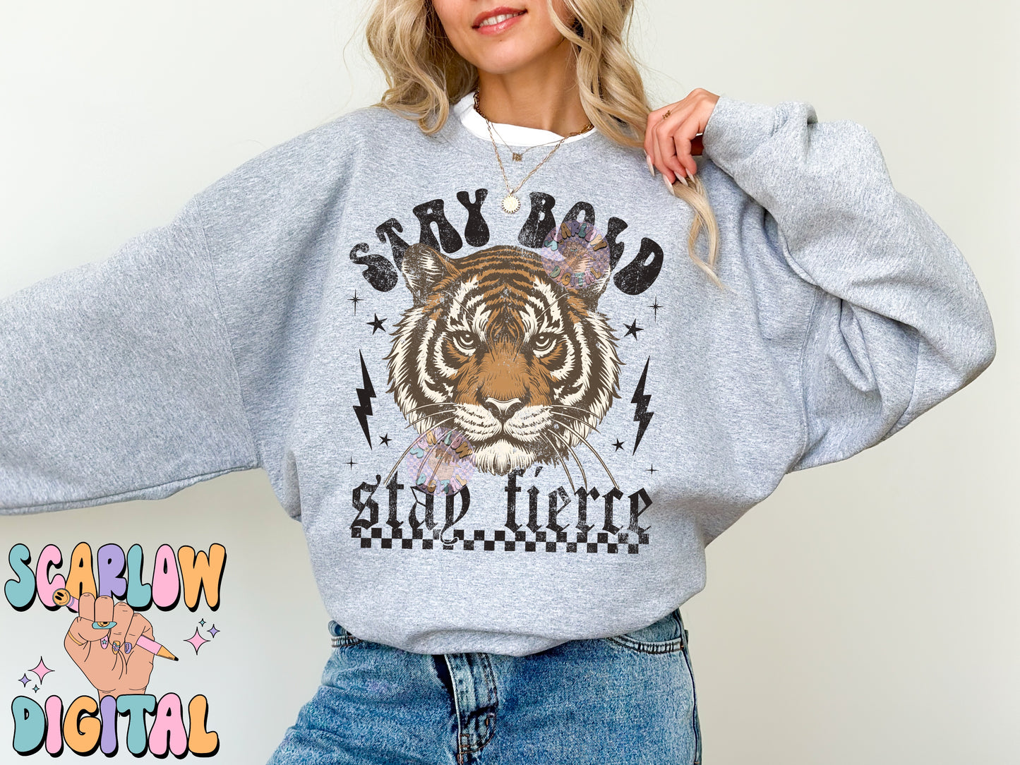 Stay Bold Stay Fierce PNG Digital Design Download, grunge png, edgy png, checkers png, tiger png, png for women, animal png, strength png