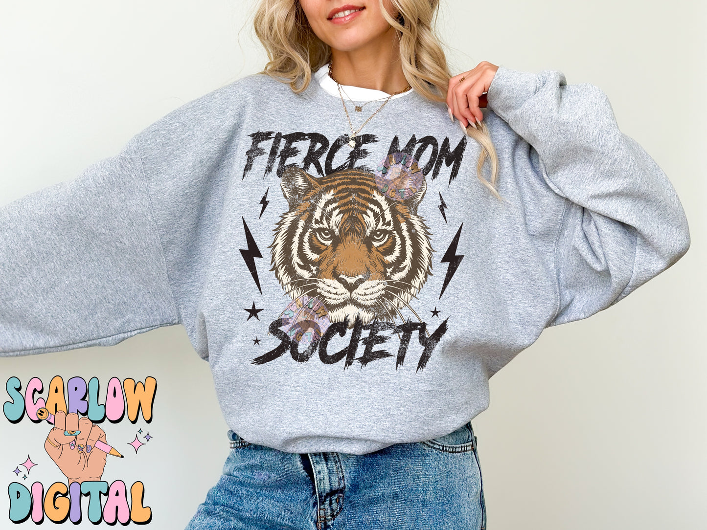Fierce Mom Society PNG Digital Design Download, tiger png, checkers png, edgy png, png for moms, mama png design, rocker mama png designs