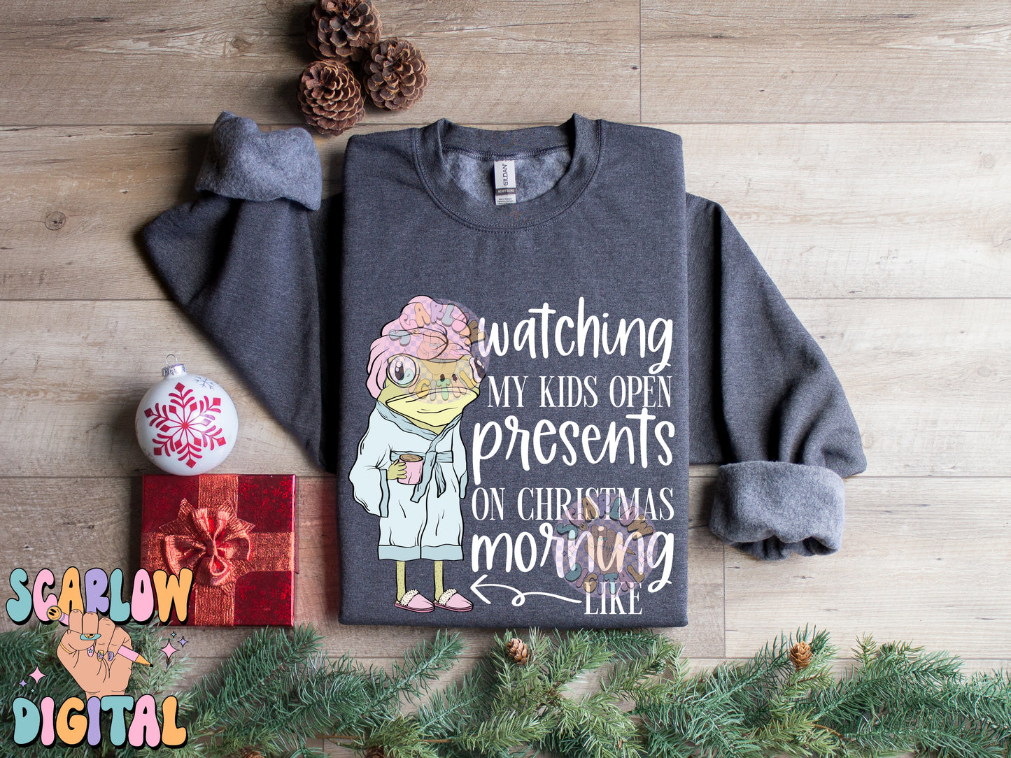 Watching My Kids Open Presents PNG Digital Design, funny christmas designs, frog png, christmas mama designs, adult humor png, holiday png