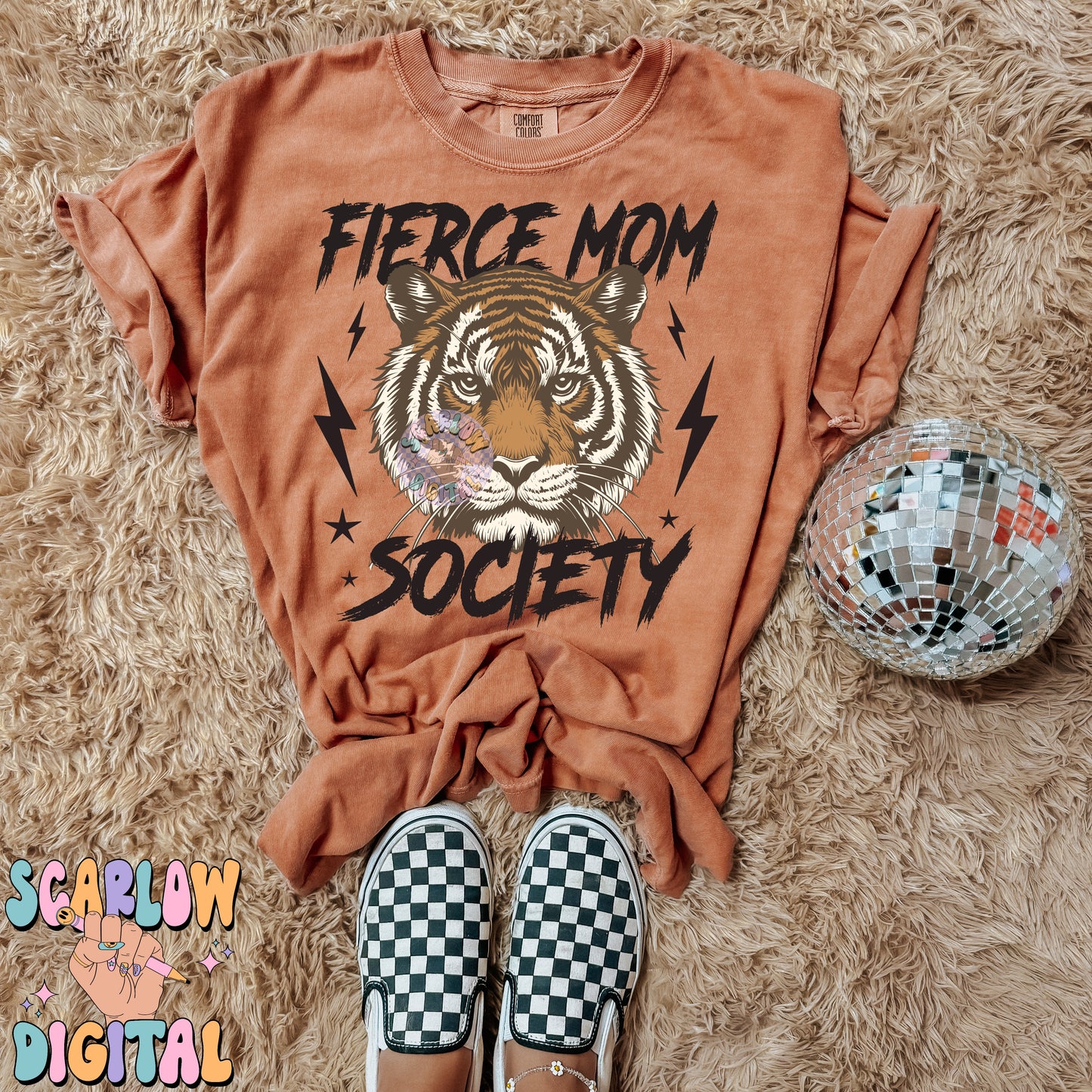 Fierce Mom Society PNG Digital Design Download, tiger png, checkers png, edgy png, png for moms, mama png design, rocker mama png designs