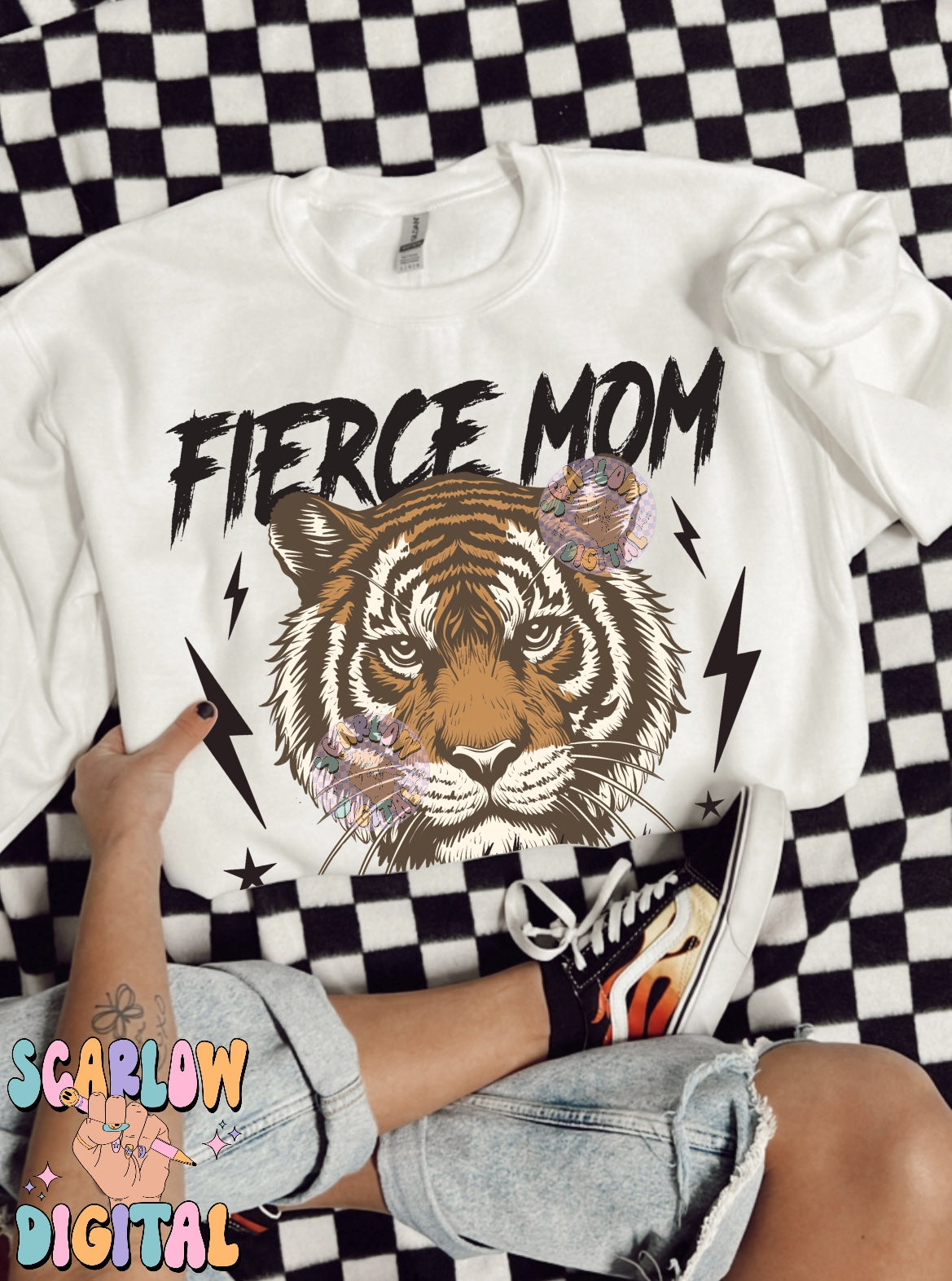 Fierce Mom Society PNG Digital Design Download, tiger png, checkers png, edgy png, png for moms, mama png design, rocker mama png designs
