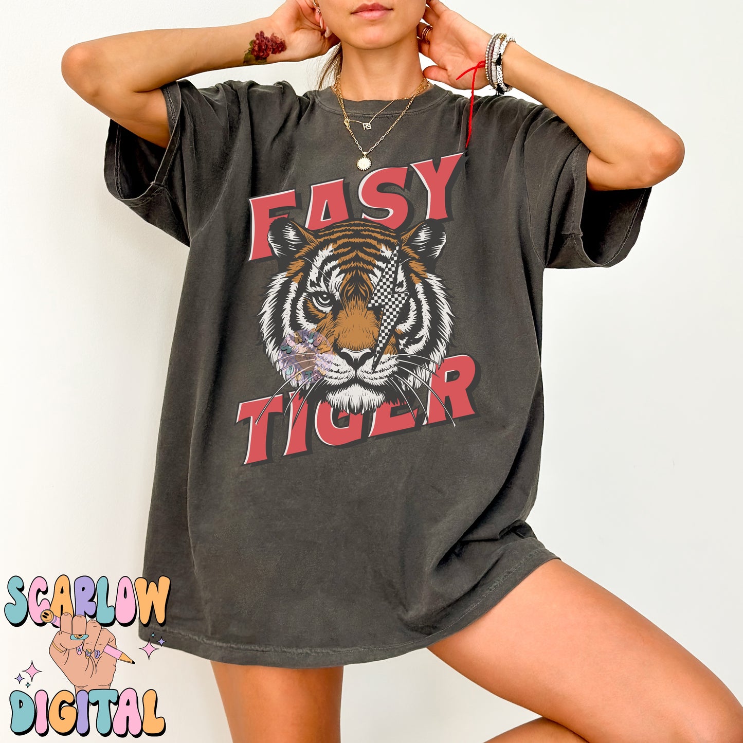 Easy Tiger PNG Digital Design Download, grunge png, edgy png, lightening bolt png, checkers png, mens png, unisex png, png designs for women