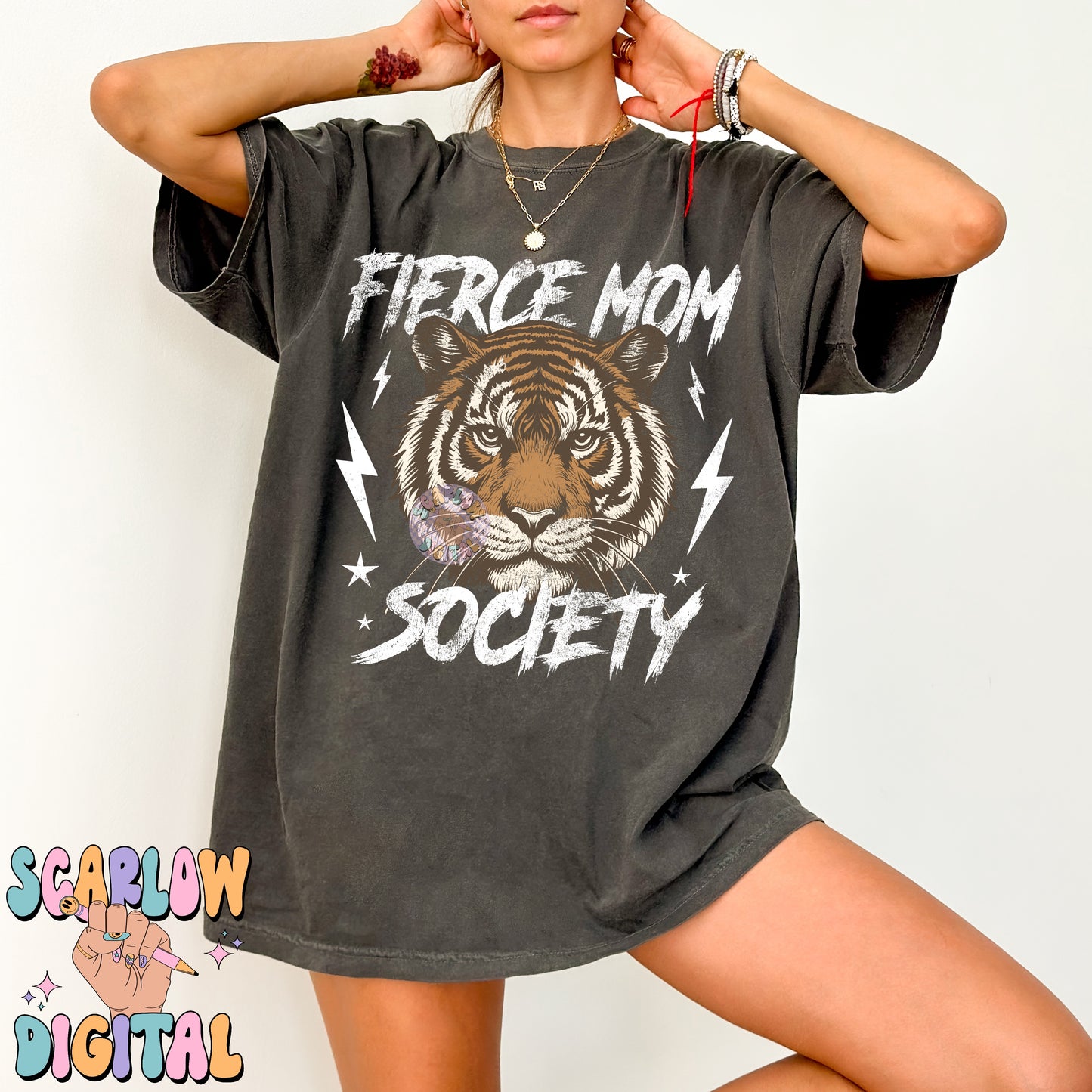 Fierce Mom Society PNG Digital Design Download, tiger png, checkers png, edgy png, png for moms, mama png design, rocker mama png designs