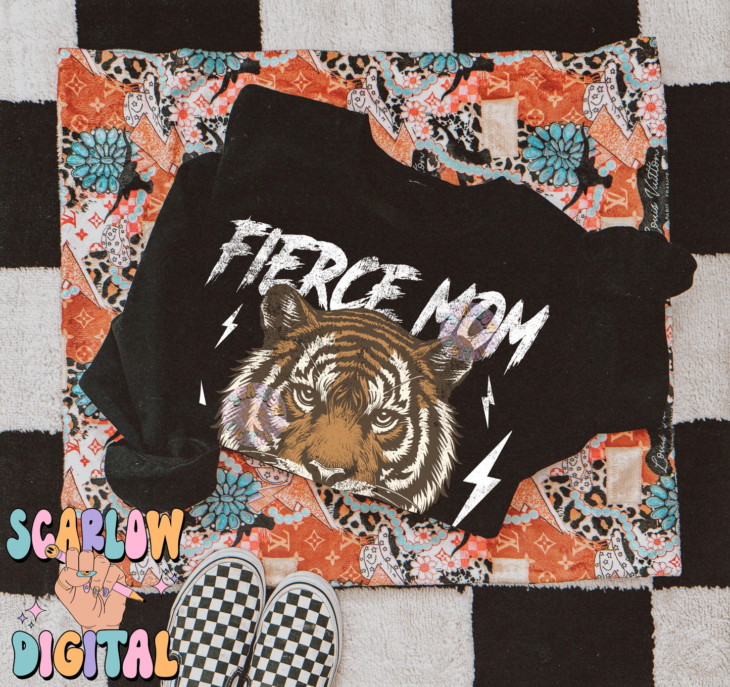 Fierce Mom Society PNG Digital Design Download, tiger png, checkers png, edgy png, png for moms, mama png design, rocker mama png designs