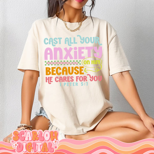 Cast All Your Anxiety On Him PNG Digital Design