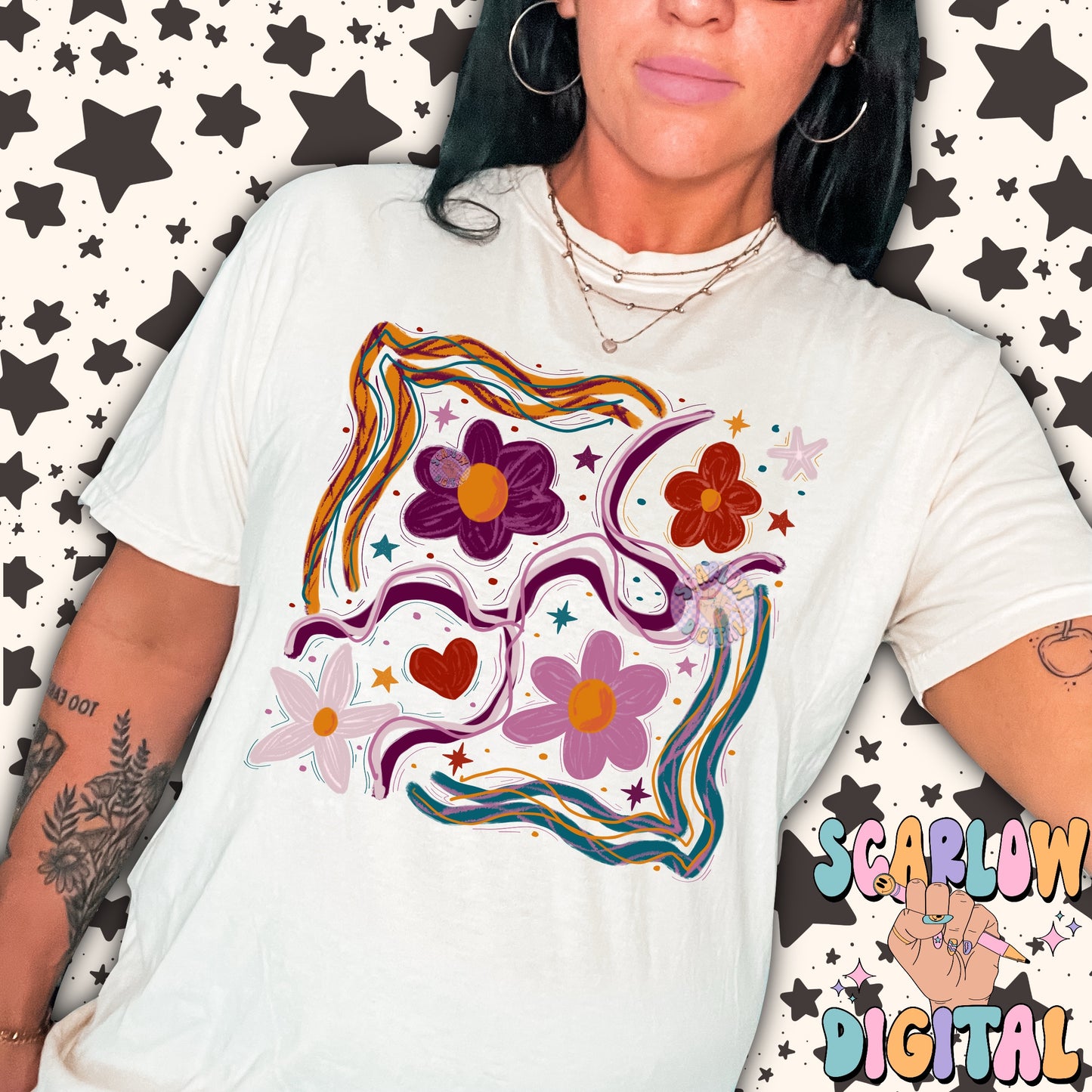 Boho Flowers PNG Digital Design