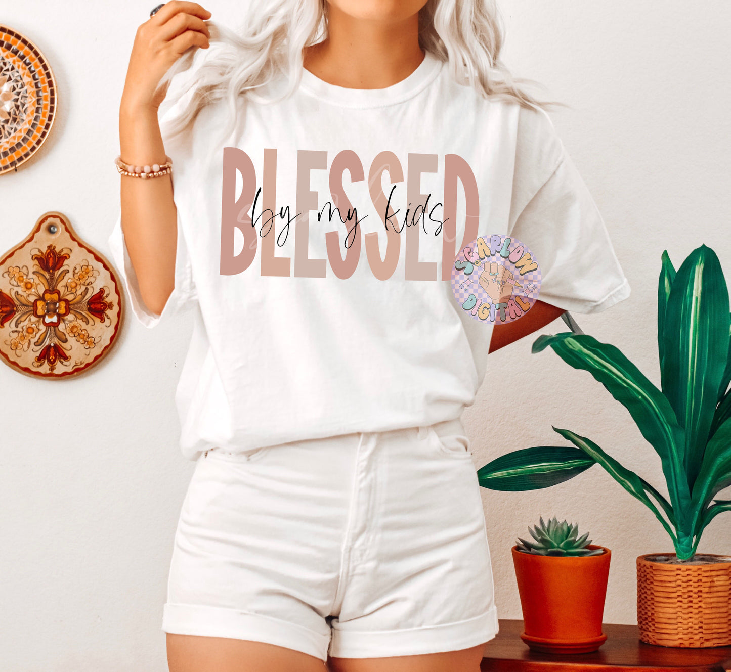 Blessed By My Kids PNG-Mama Sublimation Digital Design Download-mom of kids png, png for moms, boho mama png, simple mama png, mom designs