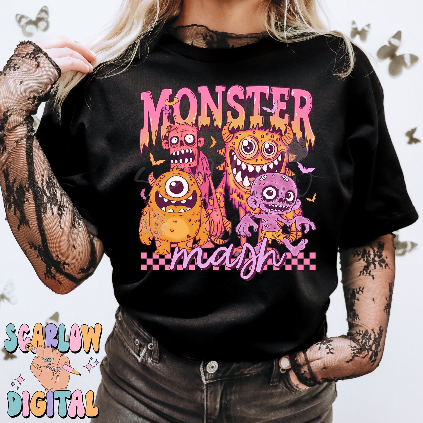 Monsters PNG Digital Design Download, Halloween png, girl png designs, spooky season png, retro halloween png, zombies png, scary png design