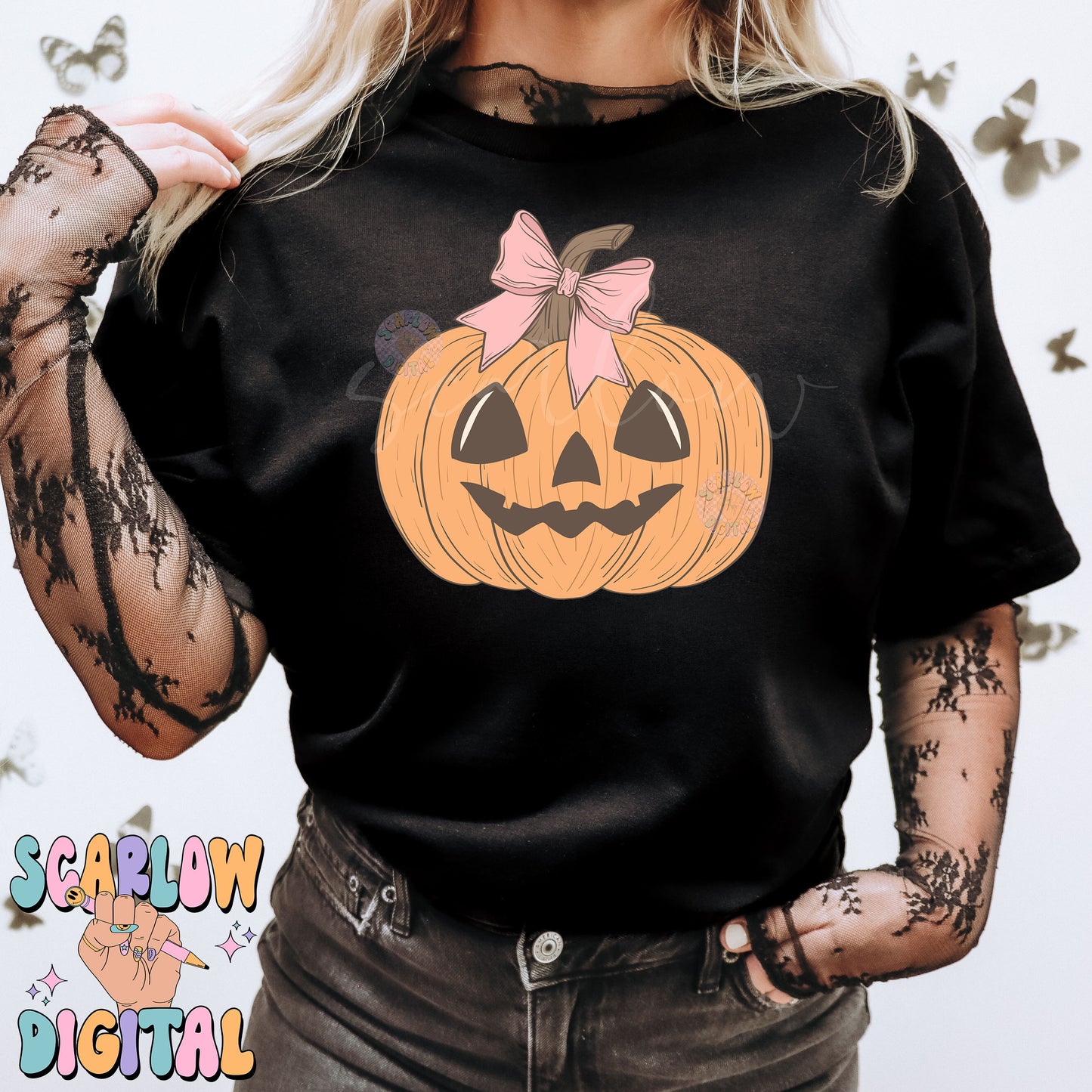 Coquette Jack-O'-Lantern PNG Digital Design Download, halloween png, fall pumpkin png, pretty pumpkin png, trendy halloween png designs
