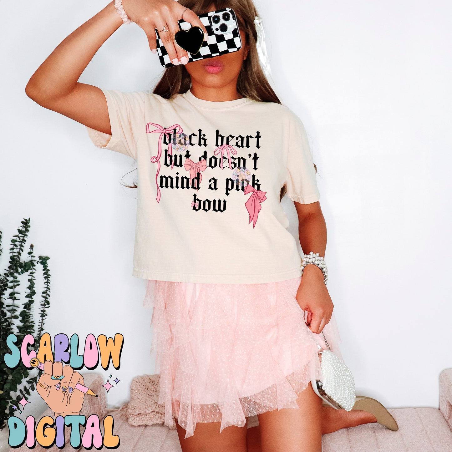 Black Heart But Doesn't Mind a Pink Bow PNG Digital Design