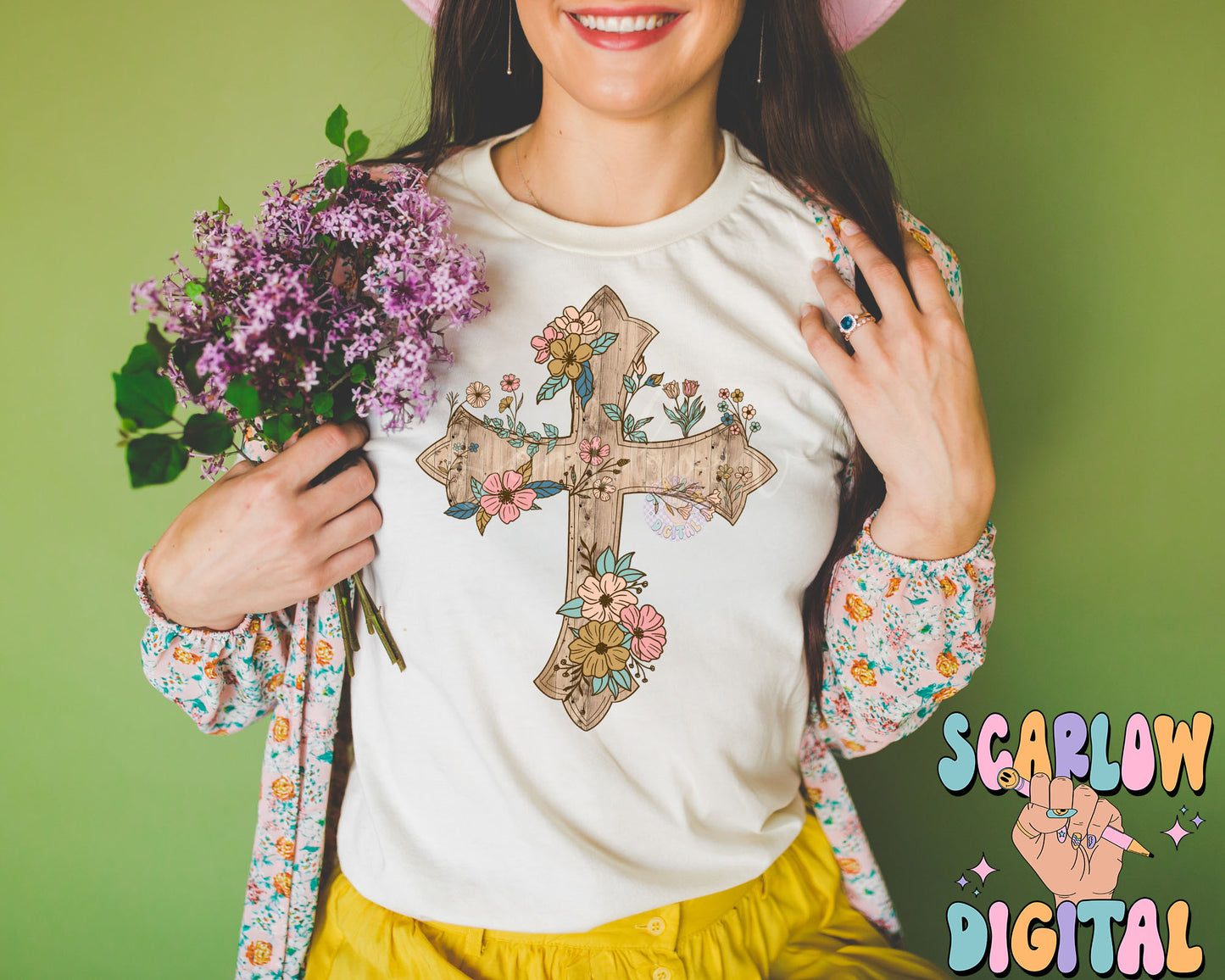 Floral Wooden Cross PNG-Christian Sublimation Digital Design Download-jesus png, easter png, religious png, bible verse png, spring png