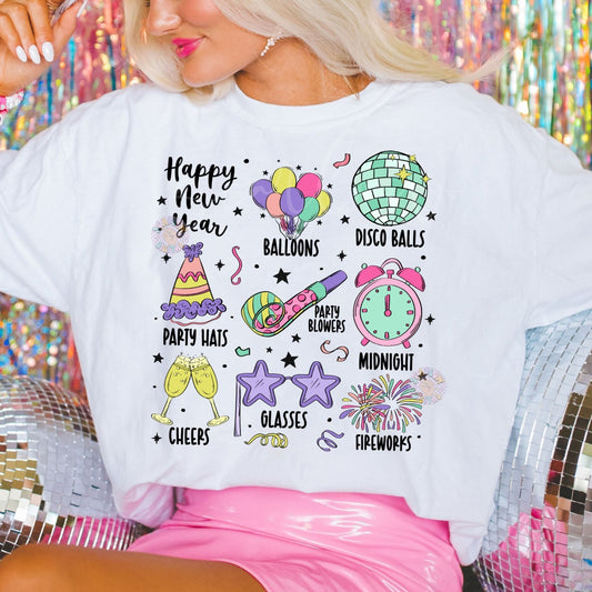 Happy New Year PNG Sublimation Digital Design Download, disco ball png, new years eve png, cheers png, 2025 png, party png, kids png designs