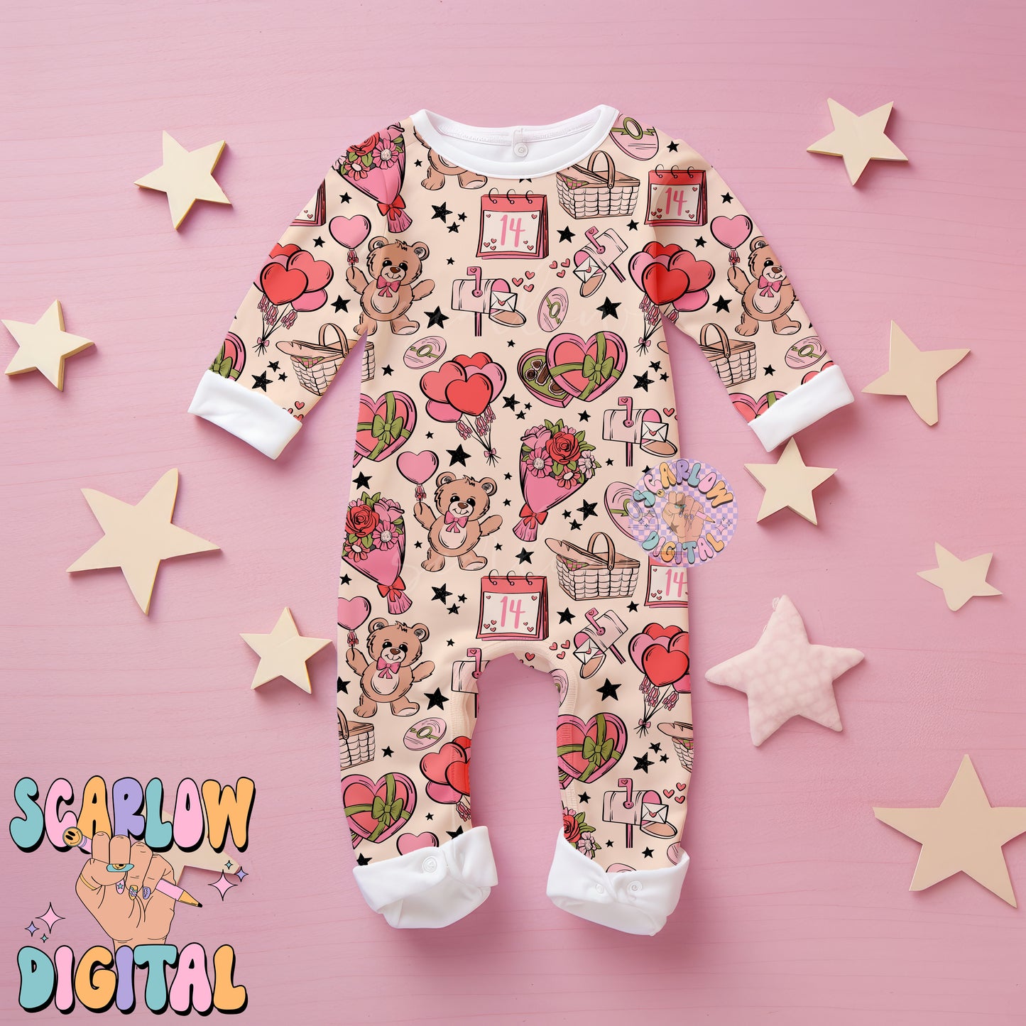 Valentine's Day Seamless Pattern Sublimation Digital Design Download, valentines designs, flowers seamless, chocolate hearts seamless file