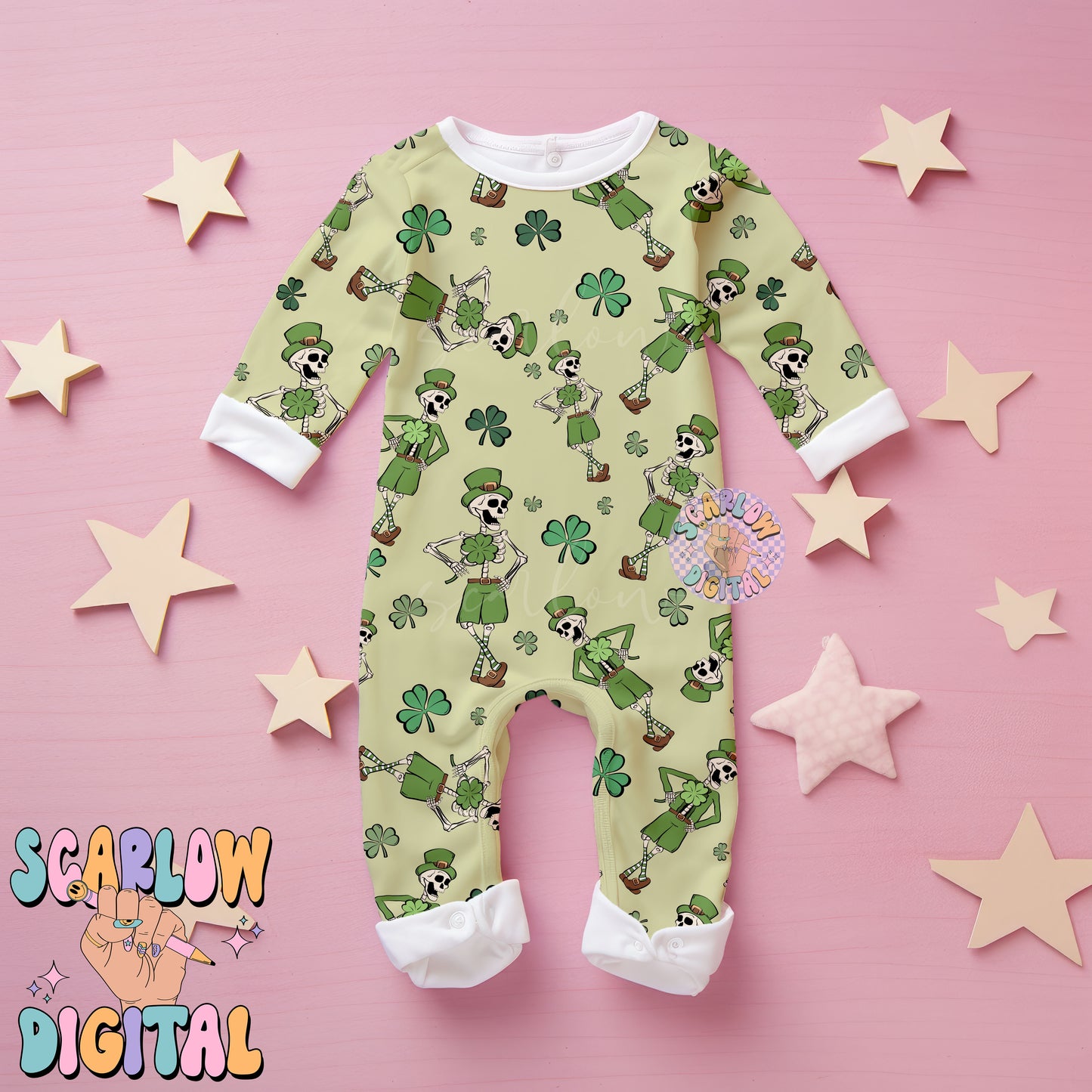 Lucky Skeletons Seamless Pattern-St Patrick's Day Sublimation Digital Design Download-shamrock seamless, irish seamless, funny seamless