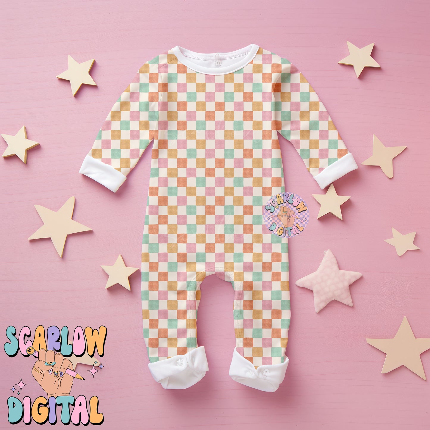 Rainbow Checkers Seamless Pattern