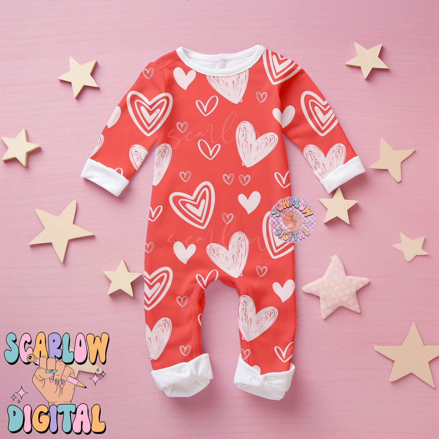 Hearts Seamless Pattern-Valentine's Day Sublimation Digital Design Download-simple valentine's day design, doodle hearts seamless file