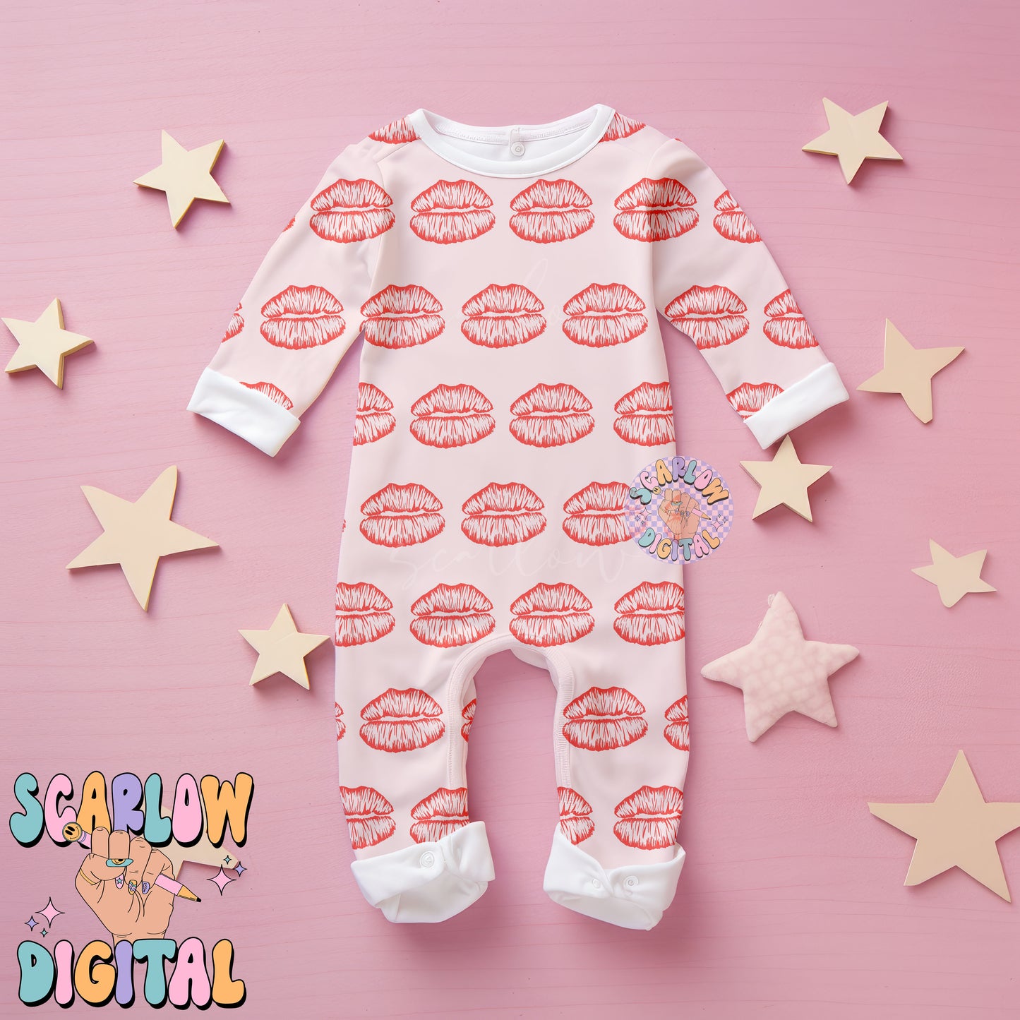 Kisses Seamless Pattern-Valentine's Day Sublimation Digital Design Download-xoxo seamless pattern, lips seamless pattern, boy seamless file