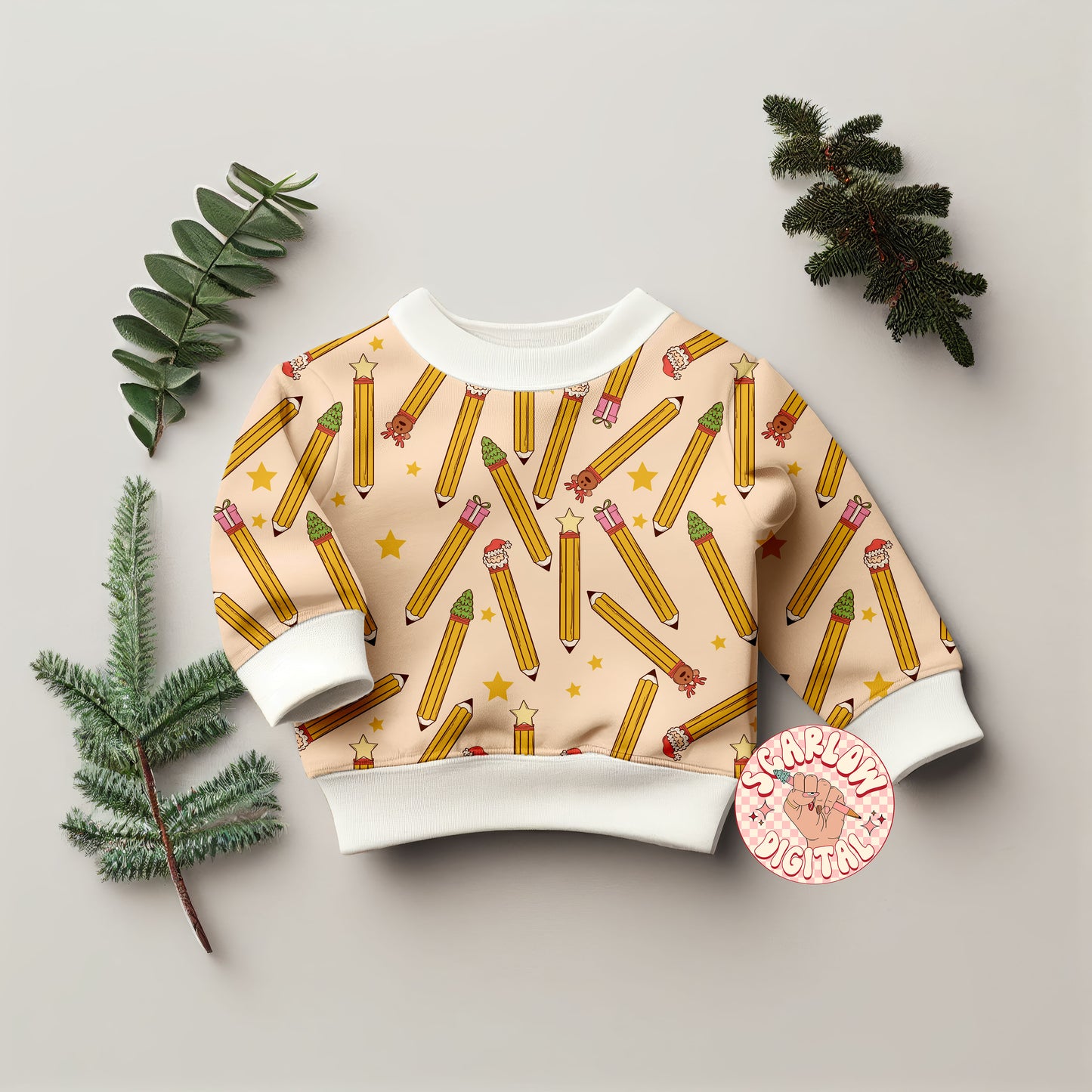 Christmas Pencils Seamless Pattern-Teacher Sublimation Digital Design Download-christmas teacher seamless, pencil eraser seamless patterns