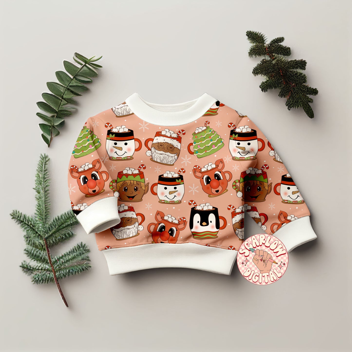 Coffee Mugs Seamless Pattern-Christmas Sublimation Digital Design Download-santa claus seamless, reindeer seamless, snowman seamless pattern