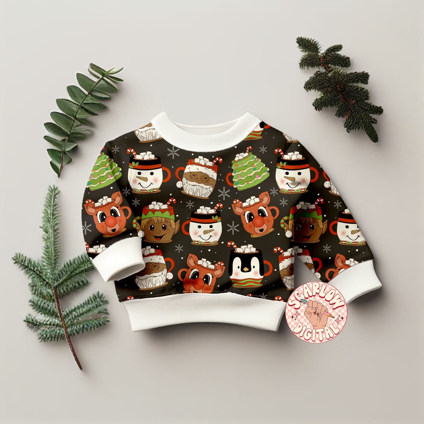 Coffee Mugs Seamless Pattern-Christmas Sublimation Digital Design Download-santa claus seamless, reindeer seamless, snowman seamless pattern