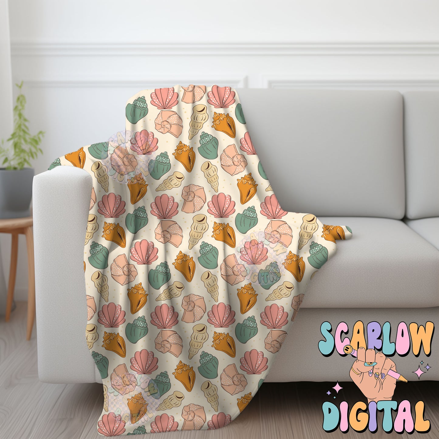 Floral Sea Shells Seamless Pattern Digital Design