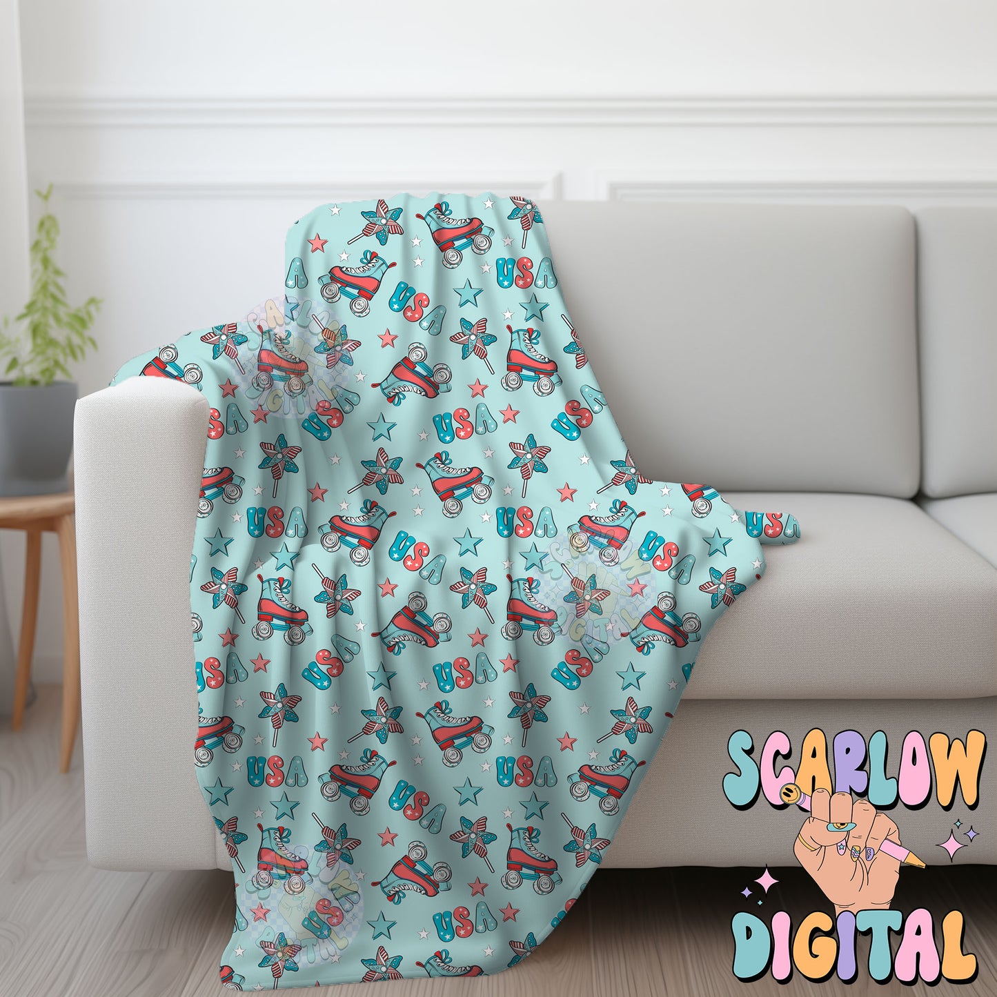 Patriotic Rollerskates Seamless Pattern