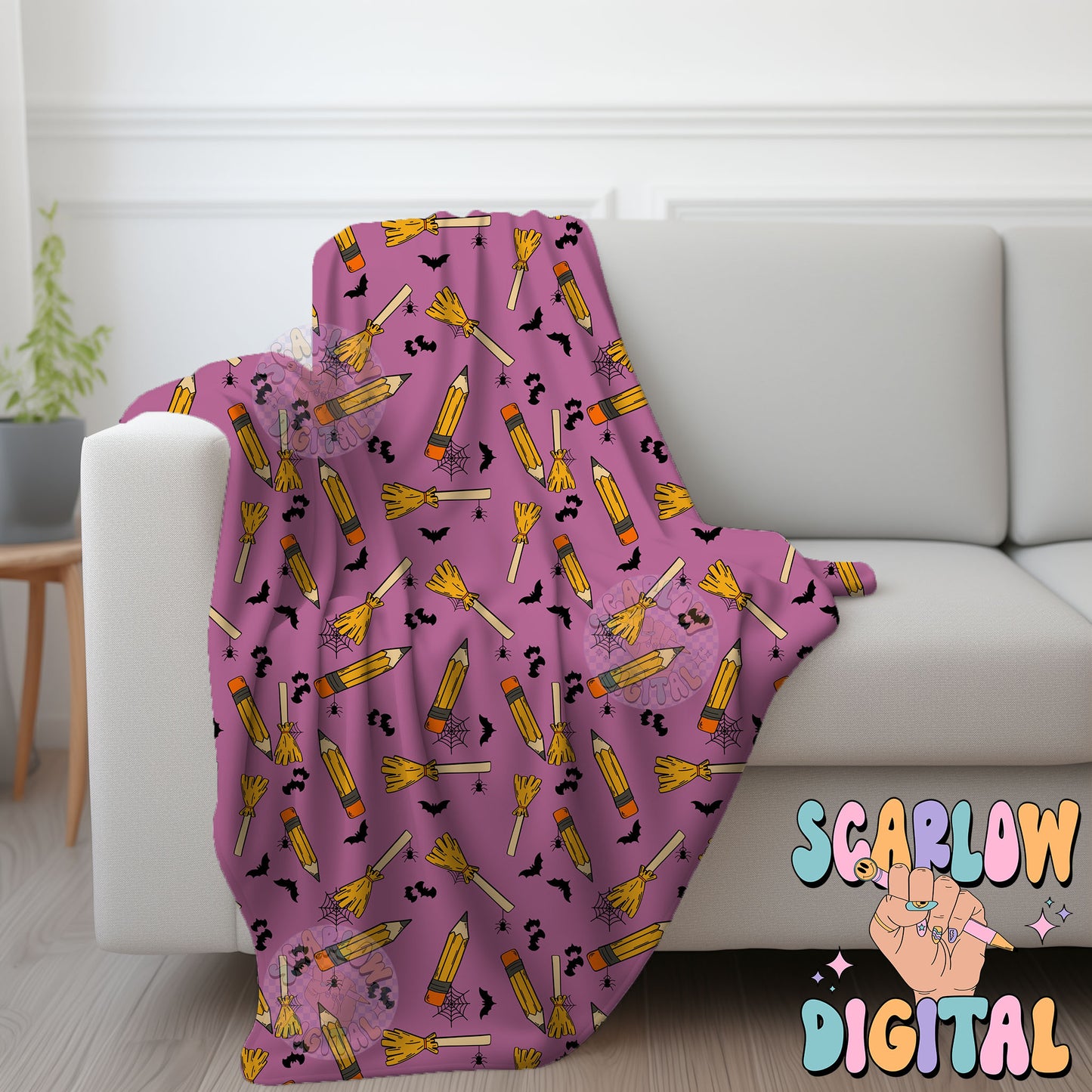 Pencils and Brooms Seamless Pattern Digital Design