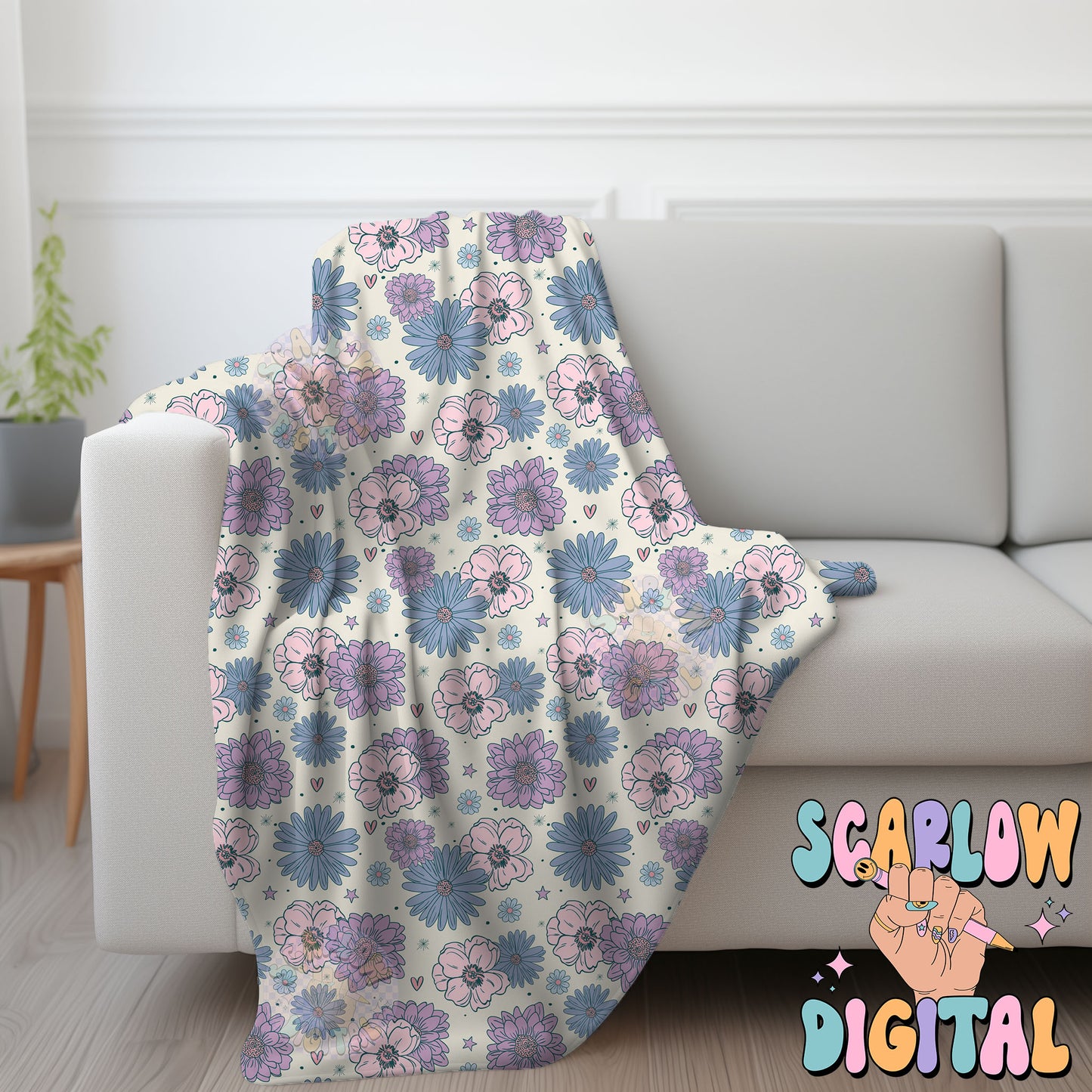 Floral Seamless Pattern Digital Design Download, flowers seamless pattern, doodle hearts seamless, girly seamless, spring seamless pattern