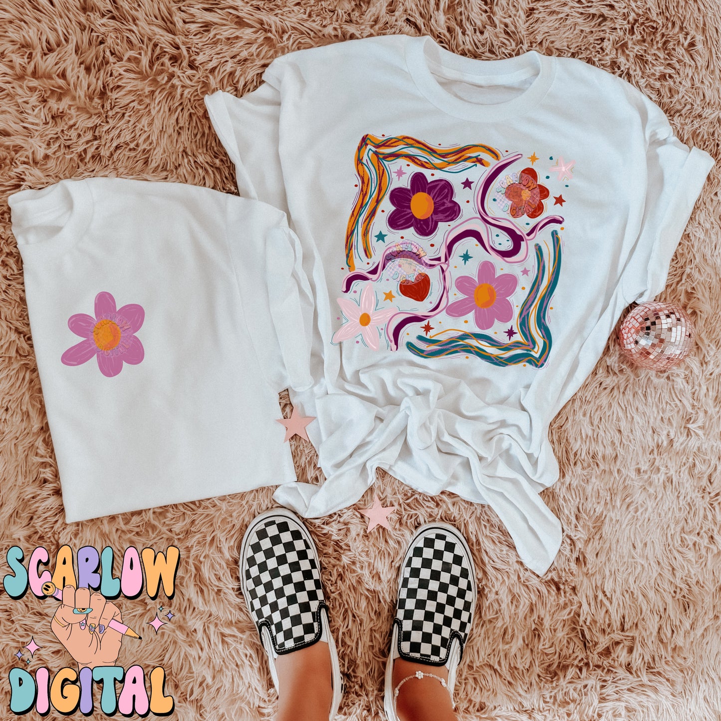 Boho Flowers Front and Back PNG Bundle Digital Design, retro flower png, retro png designs, boho png, floral png, boho floral png, retro trendy png, abstract png