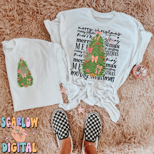 Merry Christmas Front and Back PNG Bundle Digital Design, christmas bows png, christmas tree png, coquette christmas png, happy holidays png, trendy christmas png
