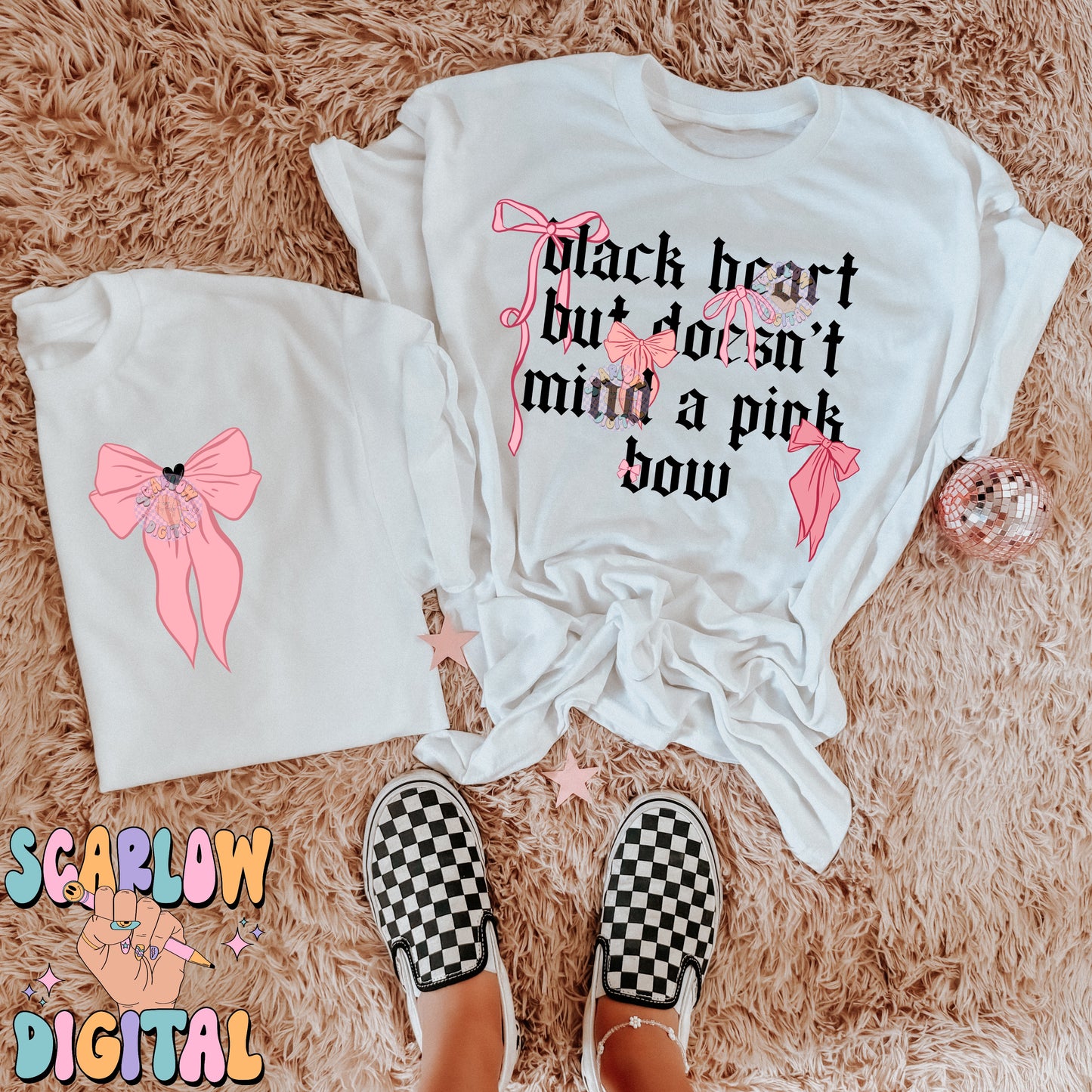 Black Heart But Doesn't Mind a Pink Bow Front and Back PNG Bundle Digital Design