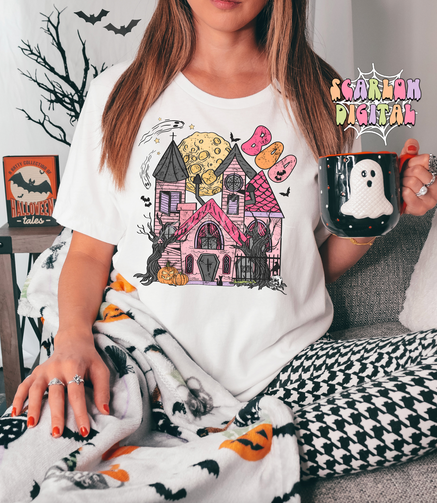Haunted House PNG-Halloween Sublimation Digital Design Download-spooky season png, spooky girl png, kids halloween png, spooky boo png file