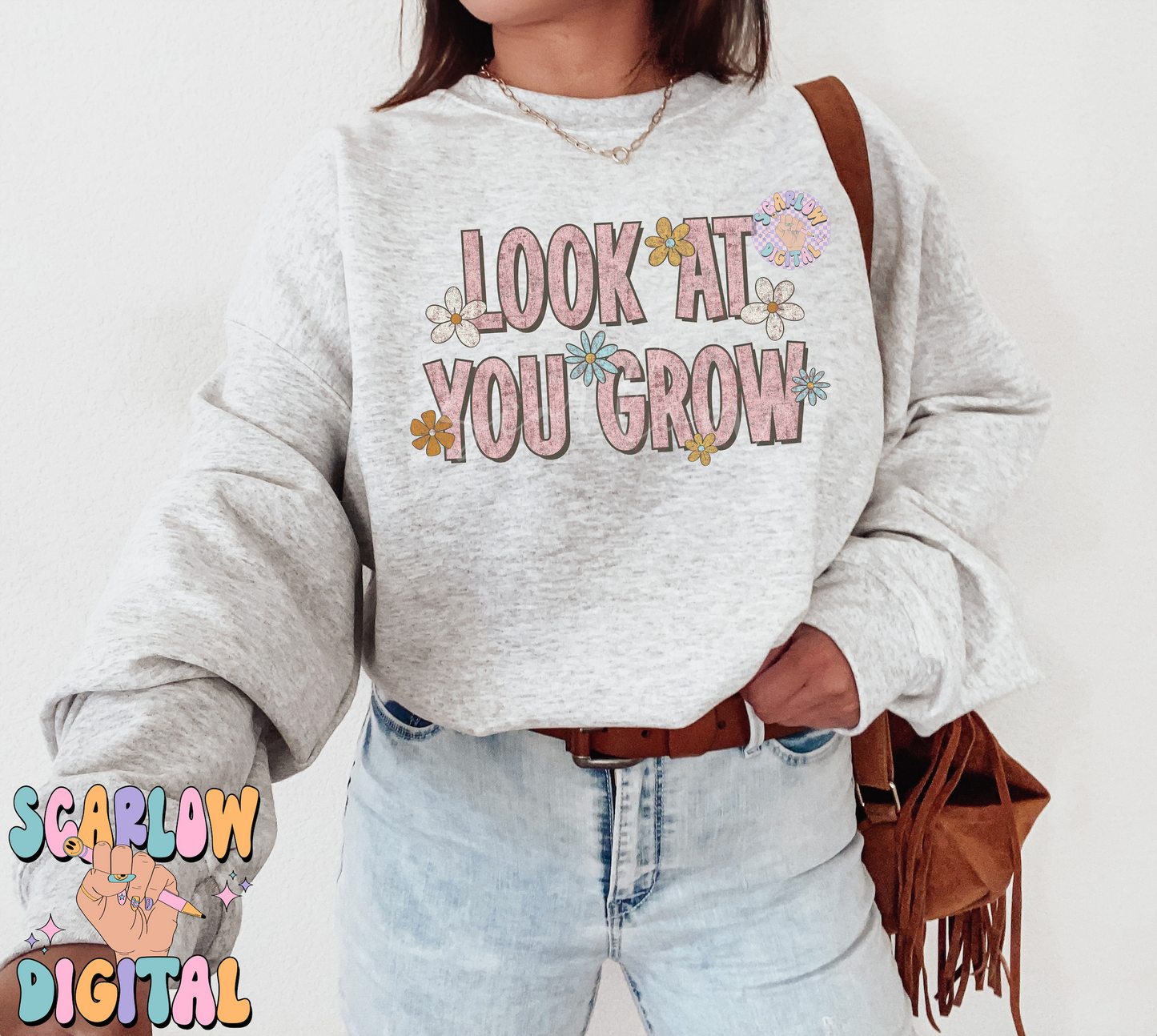 Look At You Grow PNG-Floral Sublimation Digital Design Download-flowers png, girly png, simple png, kids png design, girl tshirt png design