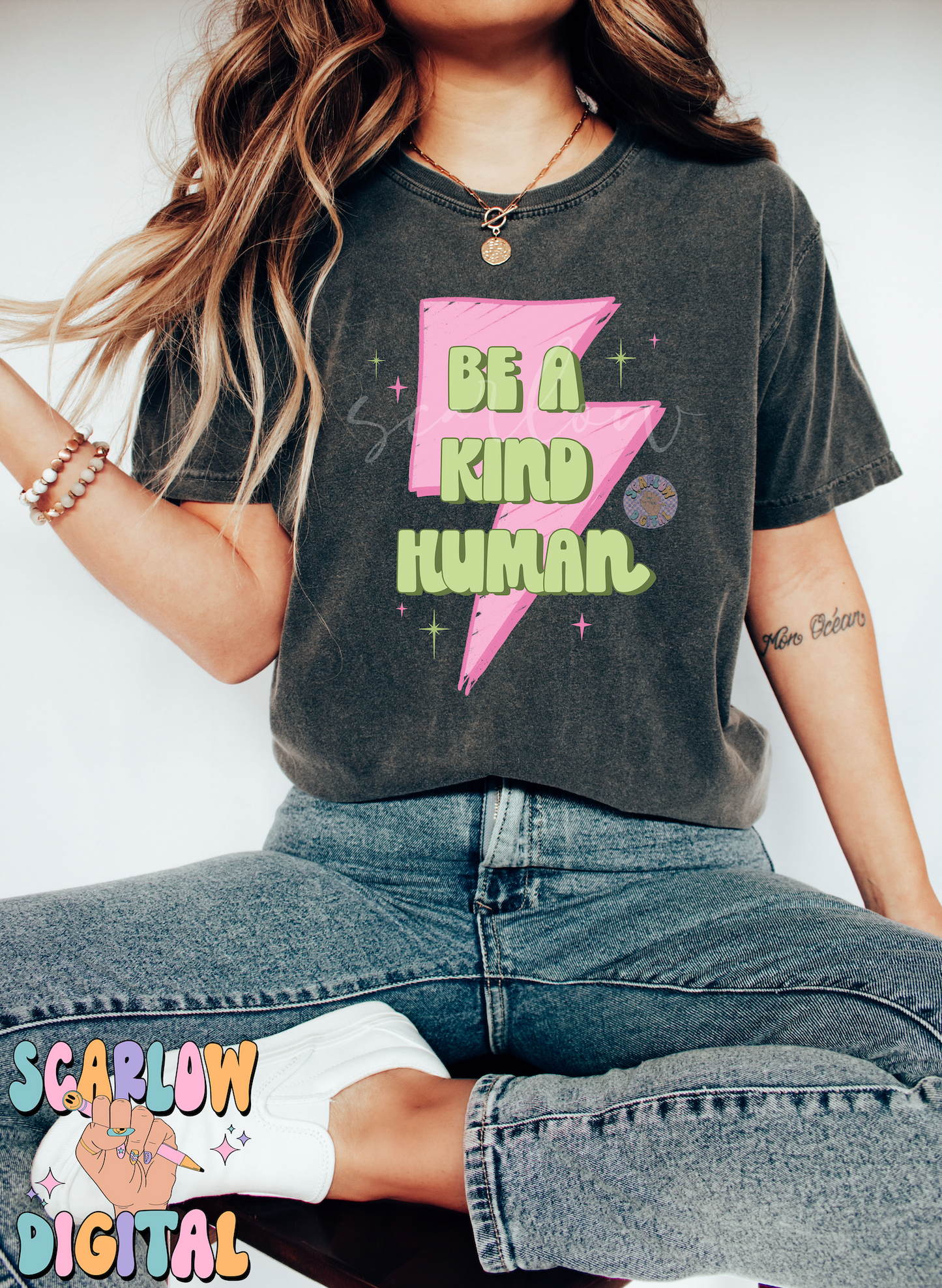 Be a Kind Human PNG-Preppy Sublimation Digital Design Download-lightening bolt png, kids png, little girl png, simple png, retro png designs