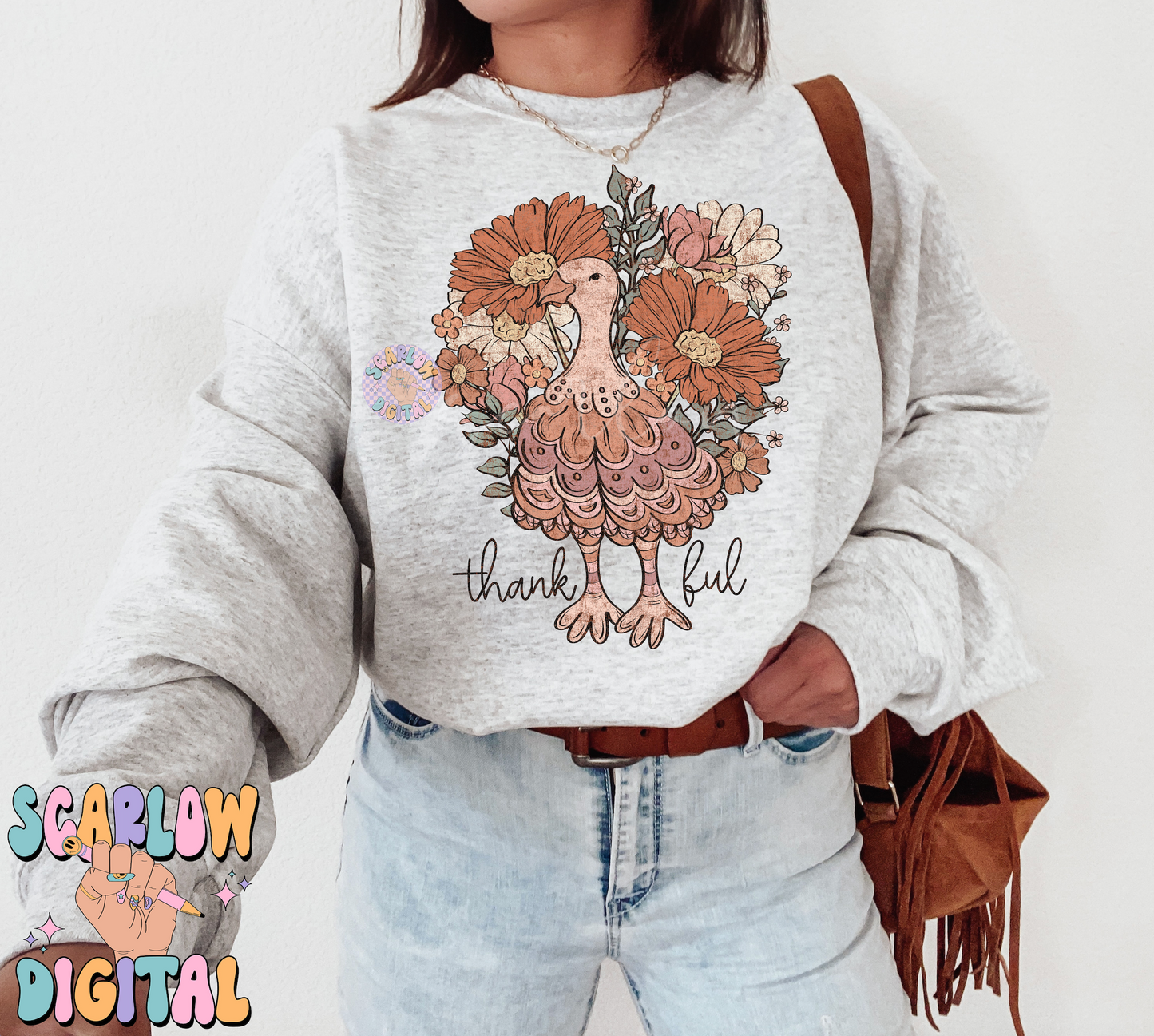 Thankful PNG-Thanksgiving Sublimation Digital Design Download-floral turkey png, flowers png, fall png designs, gobble gobble png designs