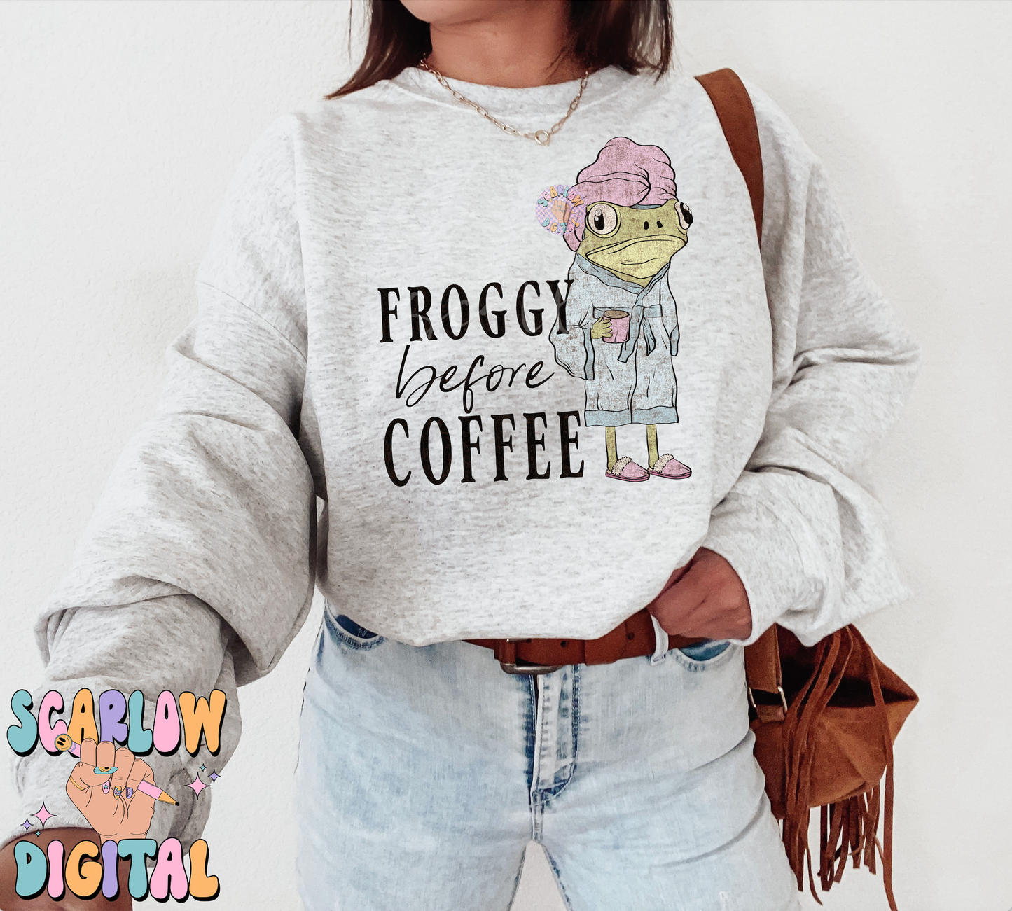 Froggy Before Coffee PNG Digital Design