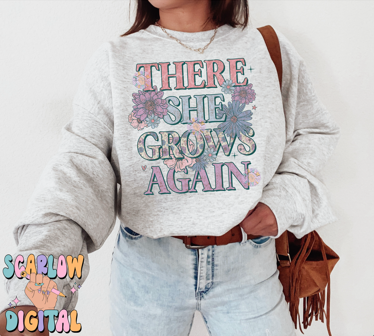 There She Grows Again PNG-Floral Sublimation Digital Design Download, vintage florals png, little girl png, self growth png, empowerment png