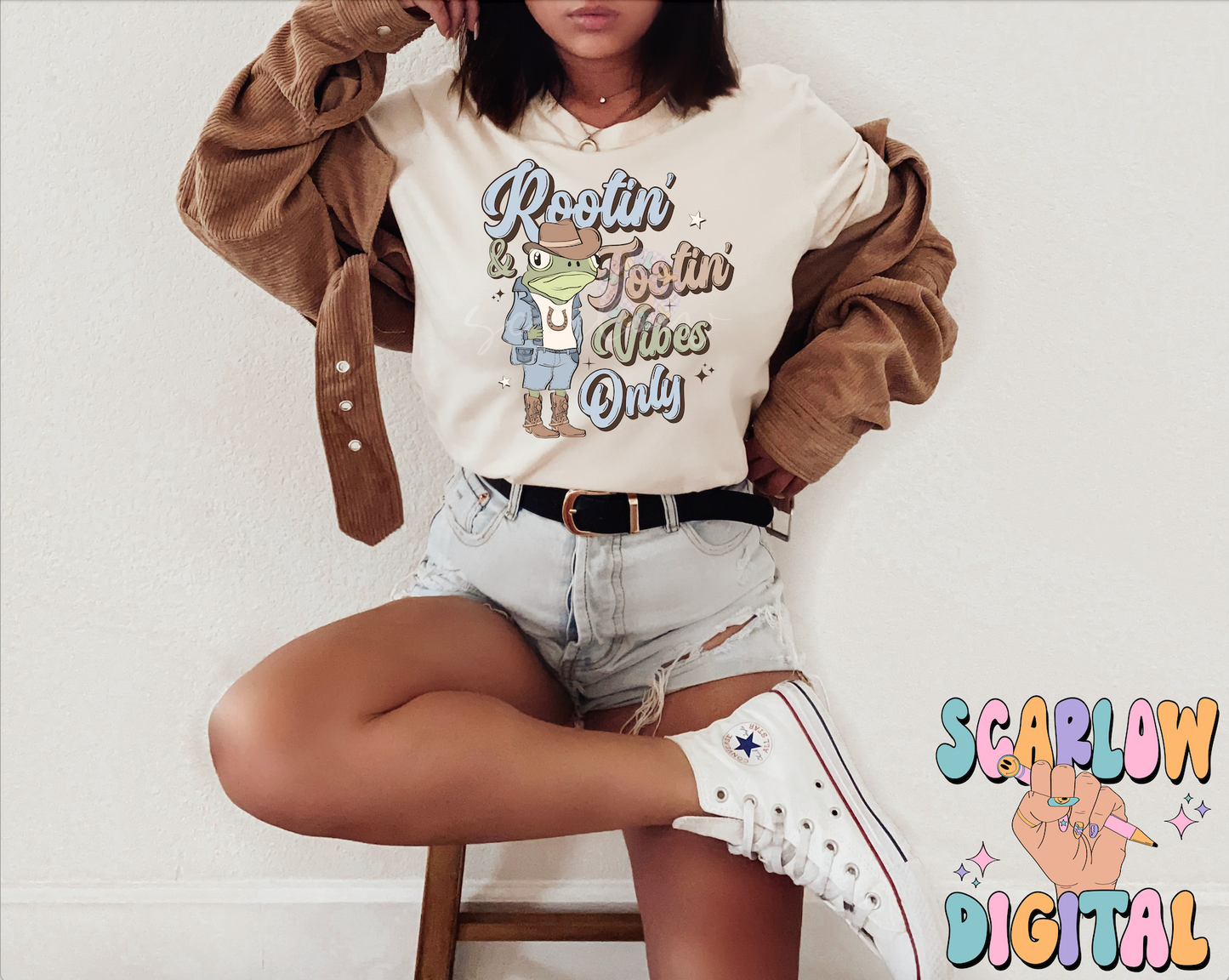 Rootin' and Tootin' Vibes Only PNG Digital Design Download, cowboy png, western png, frog png, funny png, adult png, trendy png design